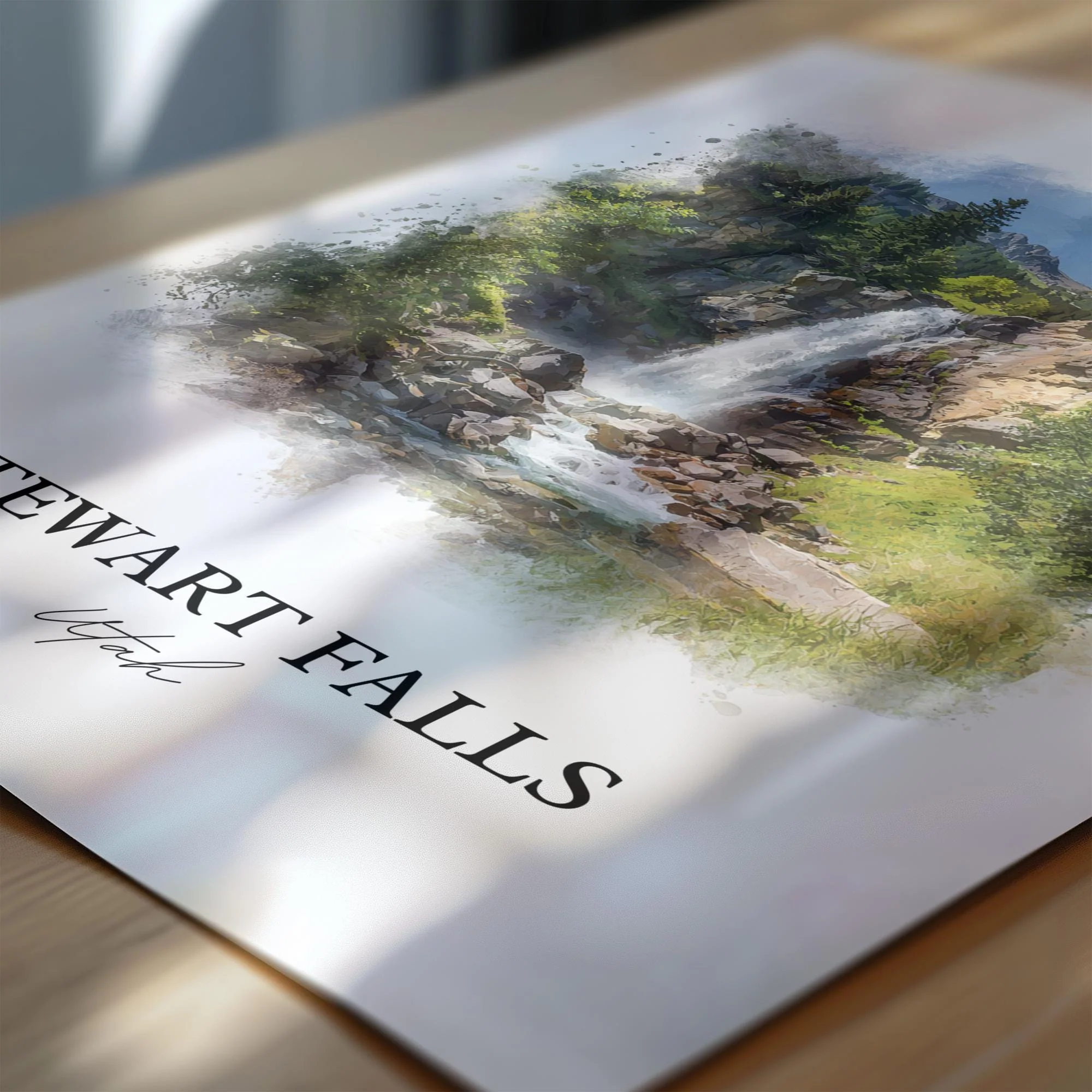 Stewart Falls, Utah, USA – Watercolor Art Print - Image 2
