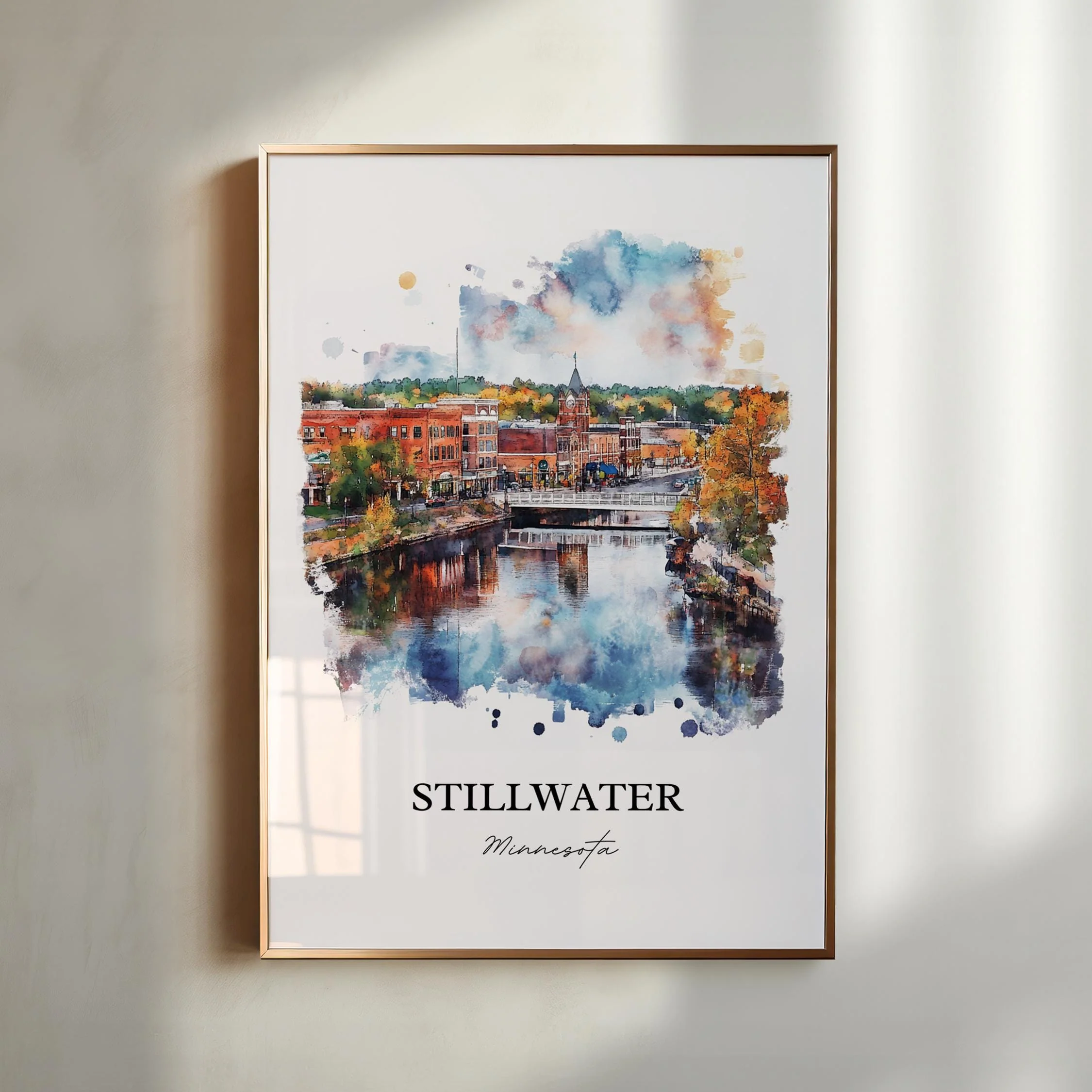 Stillwater, MN, USA – Watercolor Art Print of St. Croix River