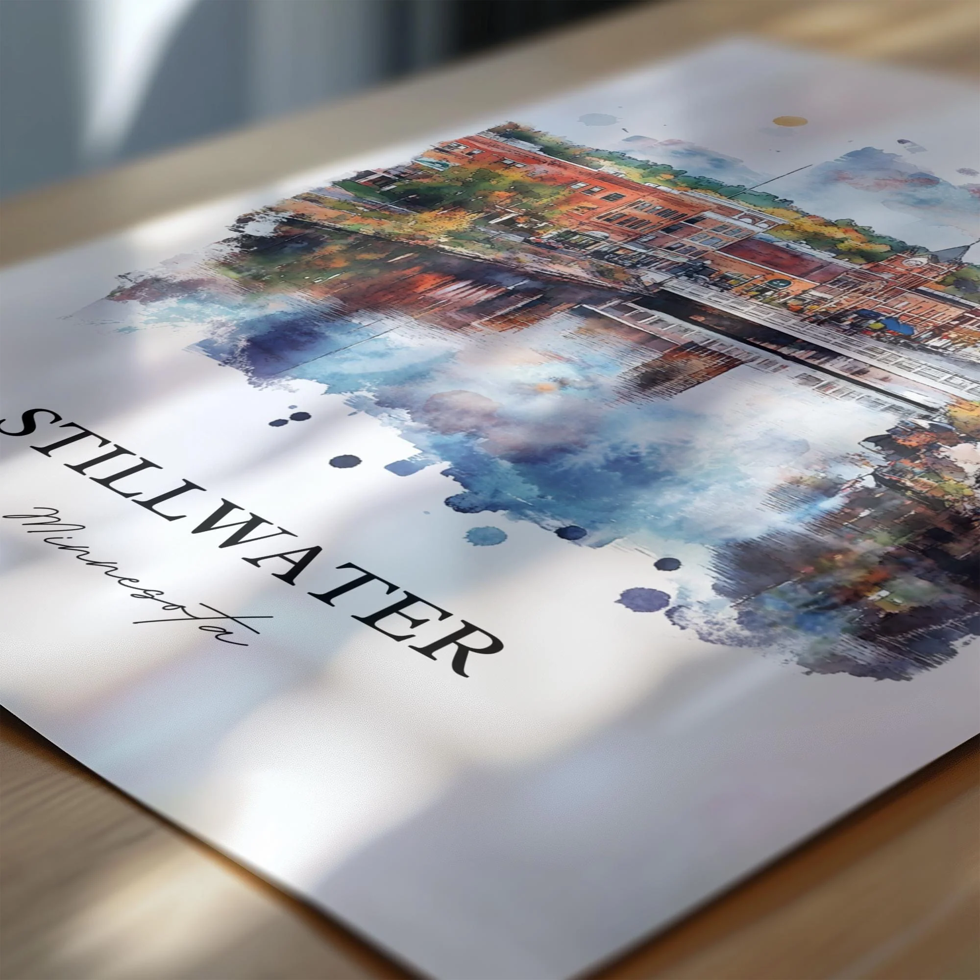 Stillwater, MN, USA – Watercolor Art Print of St. Croix River - Image 2