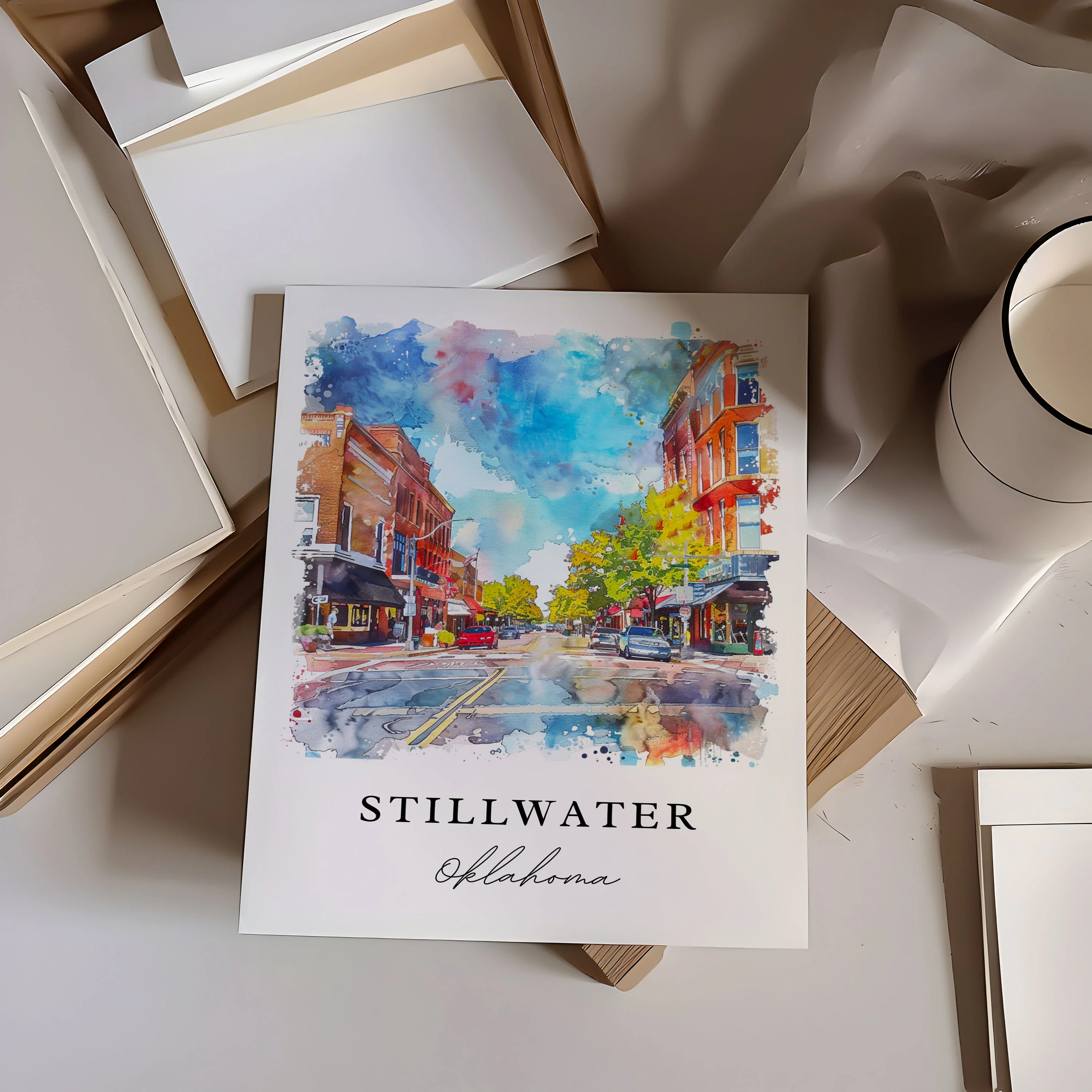Stillwater, Oklahoma, Oklahoma – Watercolor Art Print - Image 2