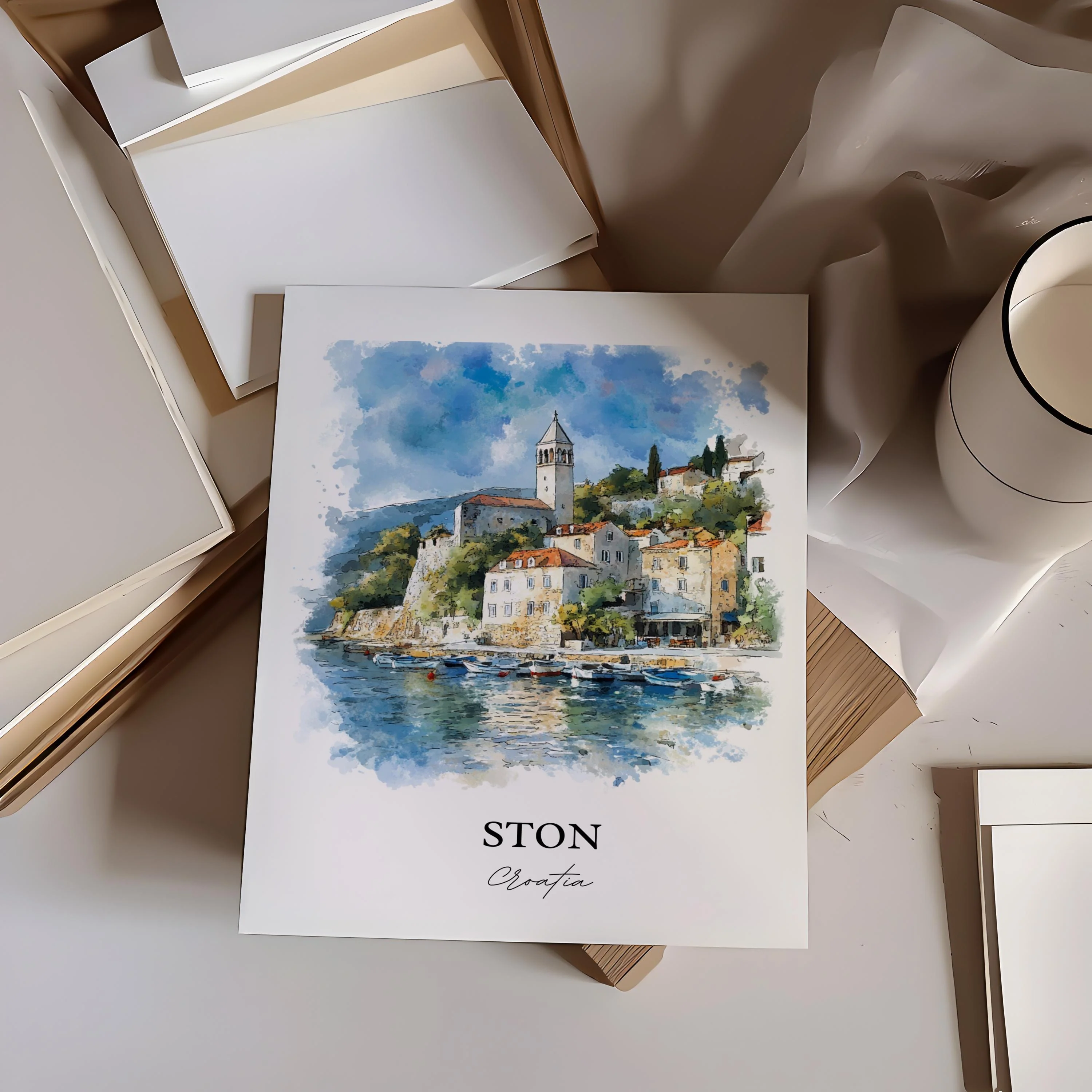 Ston, Croatia – Watercolor Art Print - Image 5