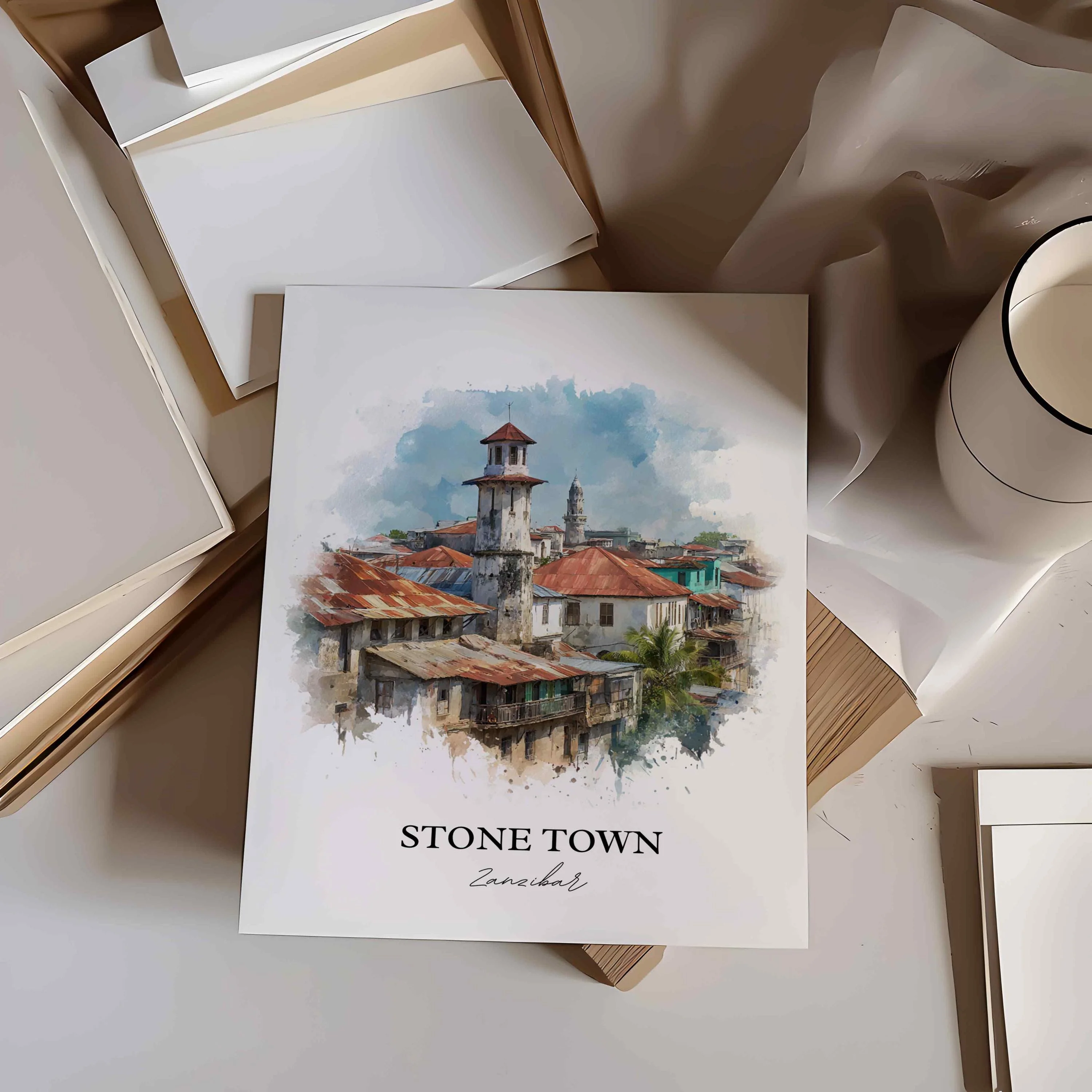 Stone Town, Zanzibar – Watercolor Art Print - Image 4