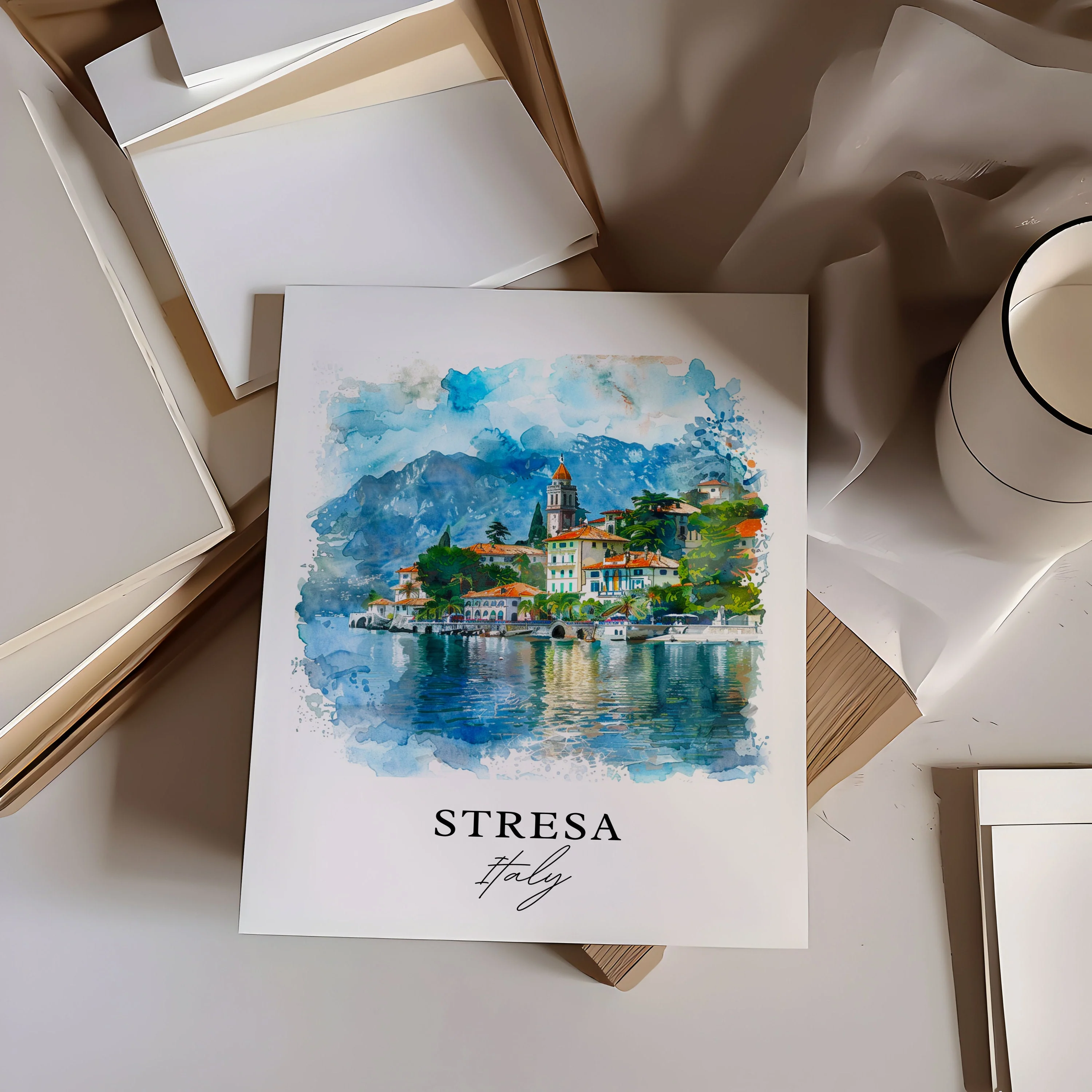 Stresa, Italy – Watercolor Art Print of Lake Maggiore - Image 3