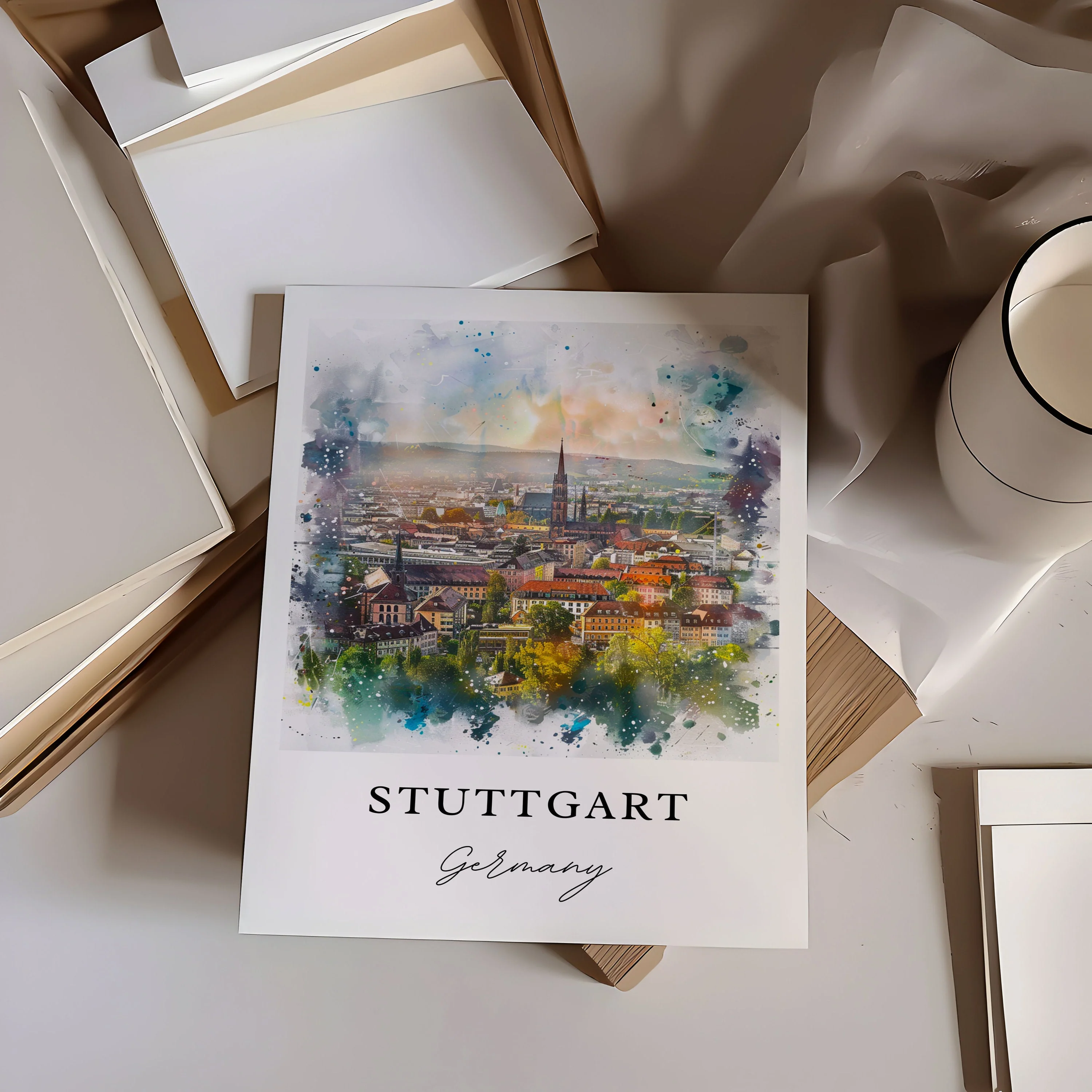 Stuttgart, Germany – Watercolor Art Print - Image 2