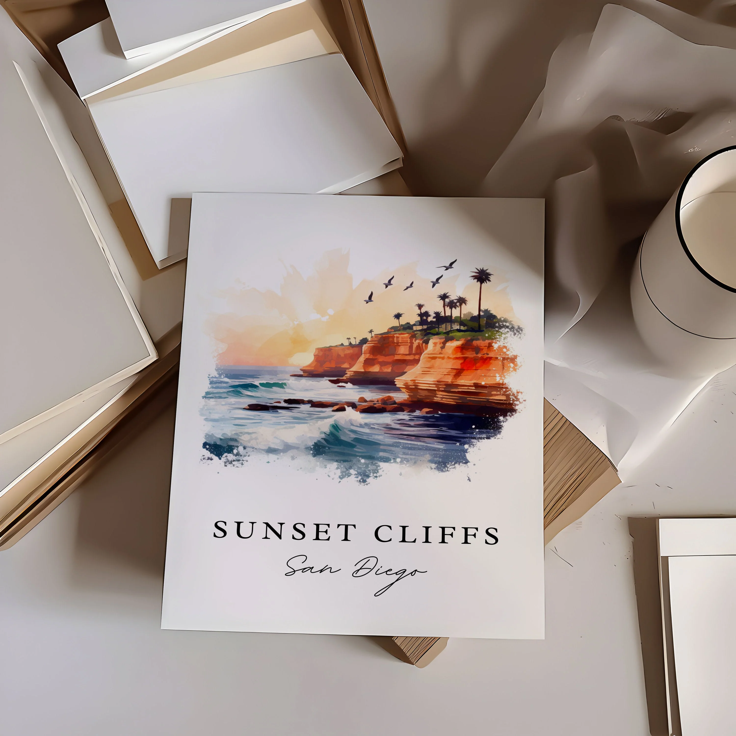 Sunset Cliffs, USA – Watercolor Art Print - Image 2