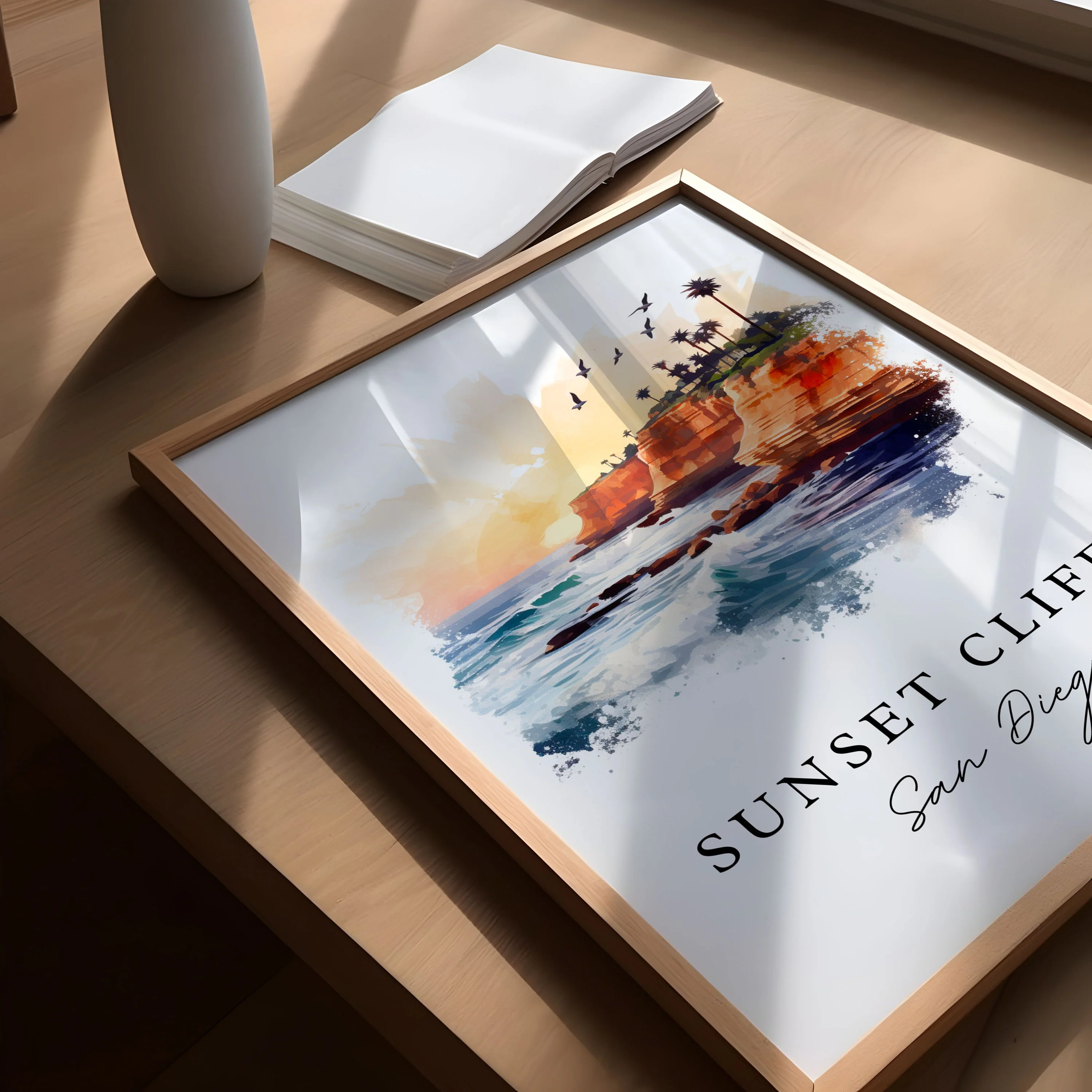 Sunset Cliffs, USA – Watercolor Art Print - Image 3