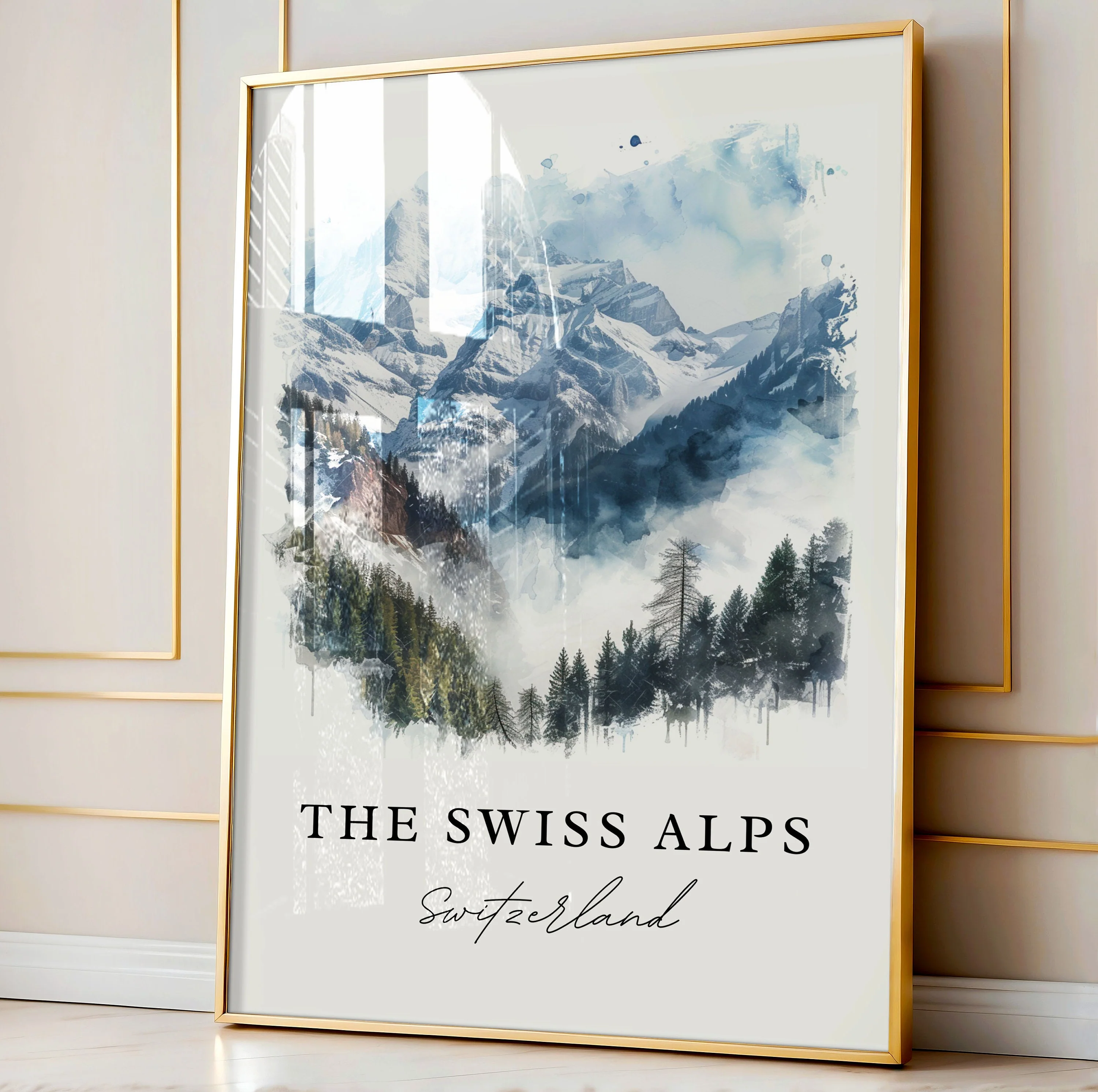 Swiss Alps, Switzerland – Watercolor Art Print - Image 4