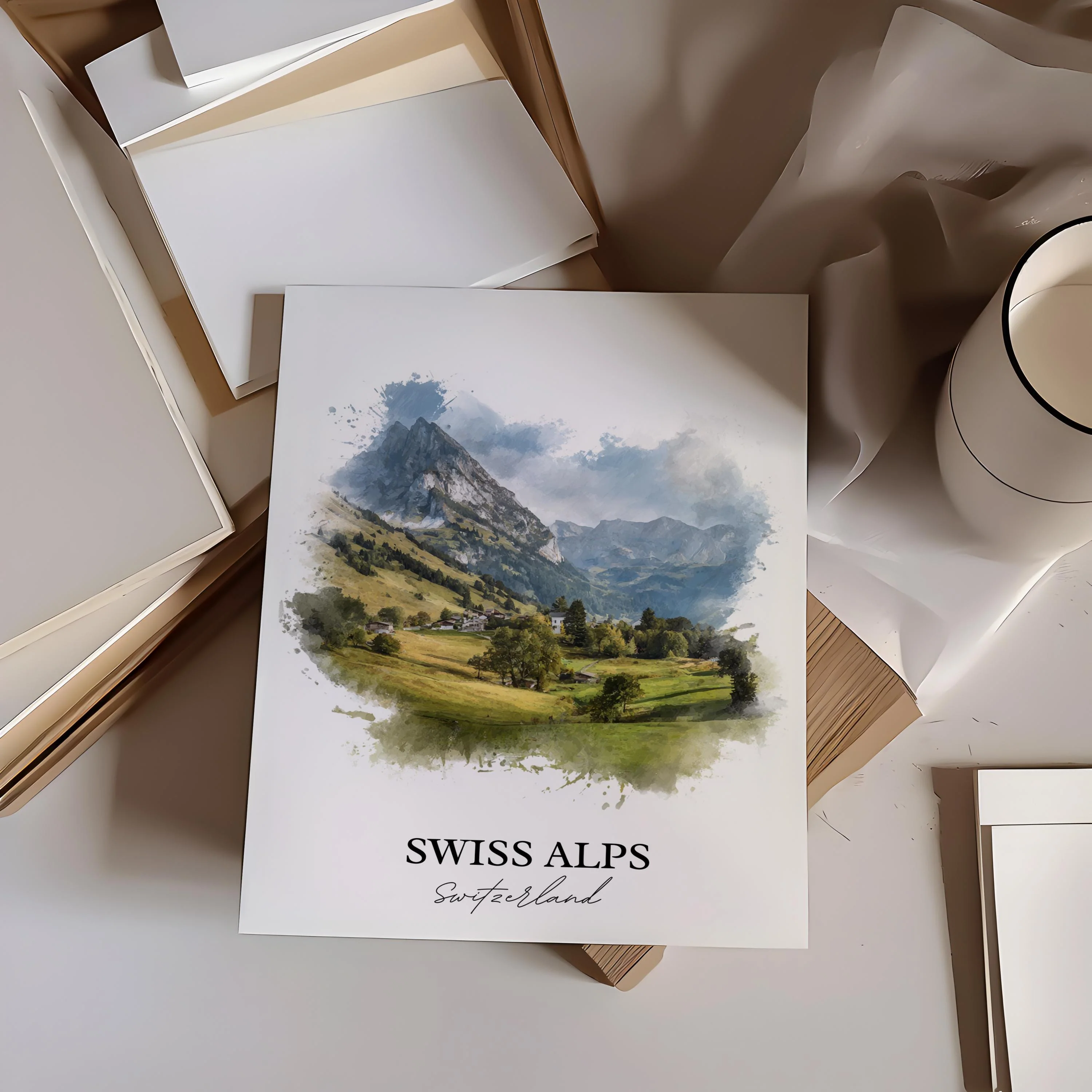 Swiss Alps, Switzerland – Watercolor Art Print - Image 3
