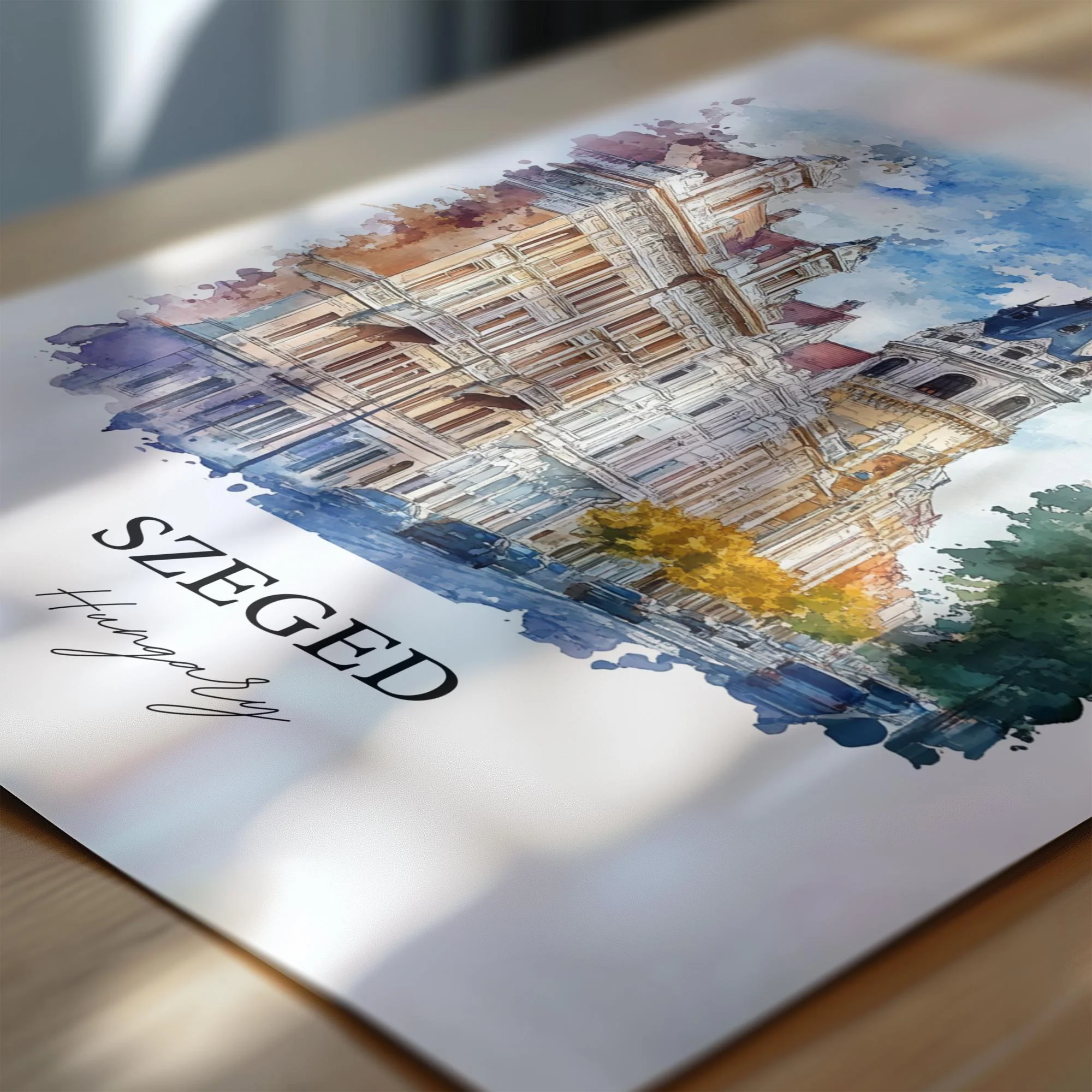 Szeged, Hungary – Watercolor Art Print - Image 2