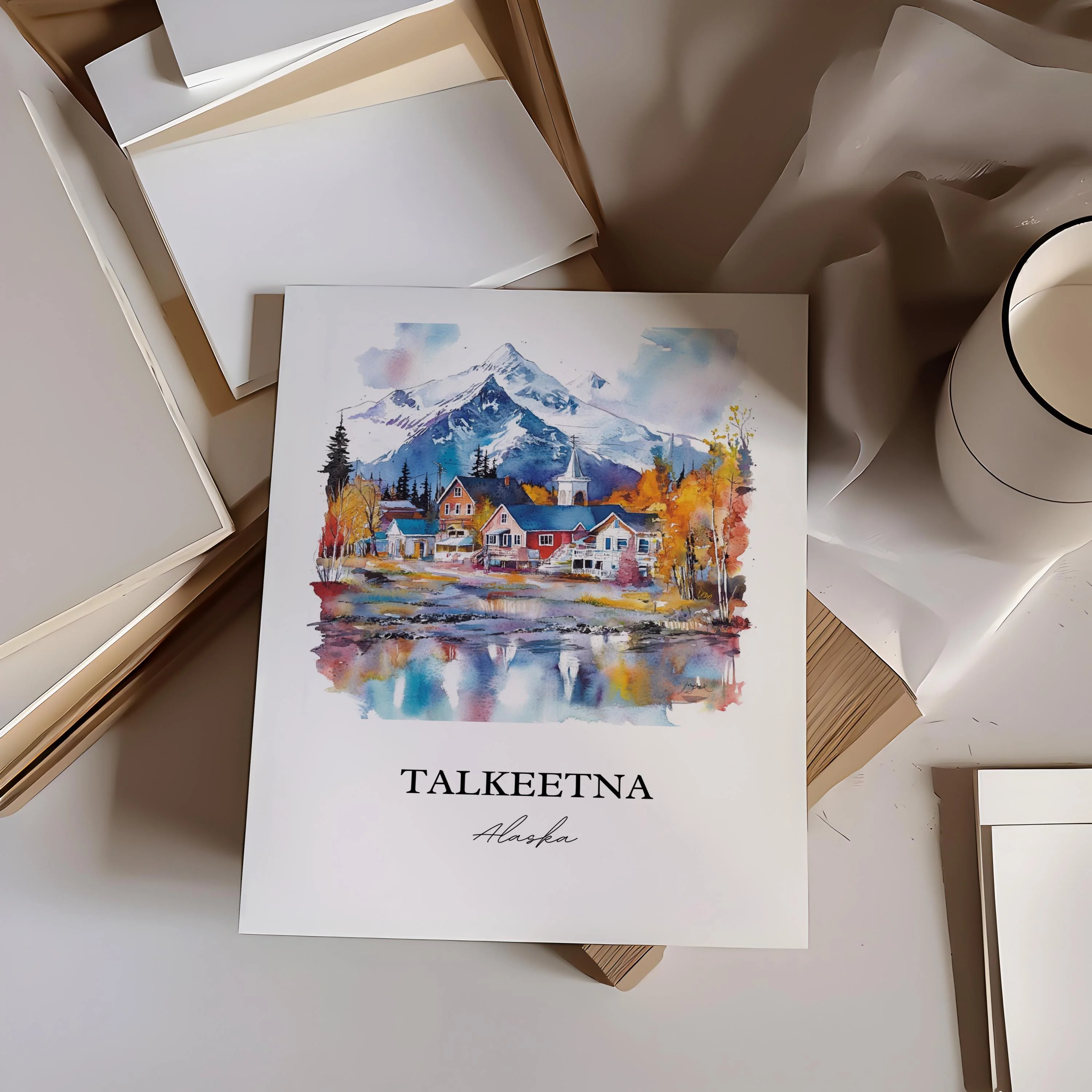 Talkeetna, AK, USA – Watercolor Art Print - Image 4