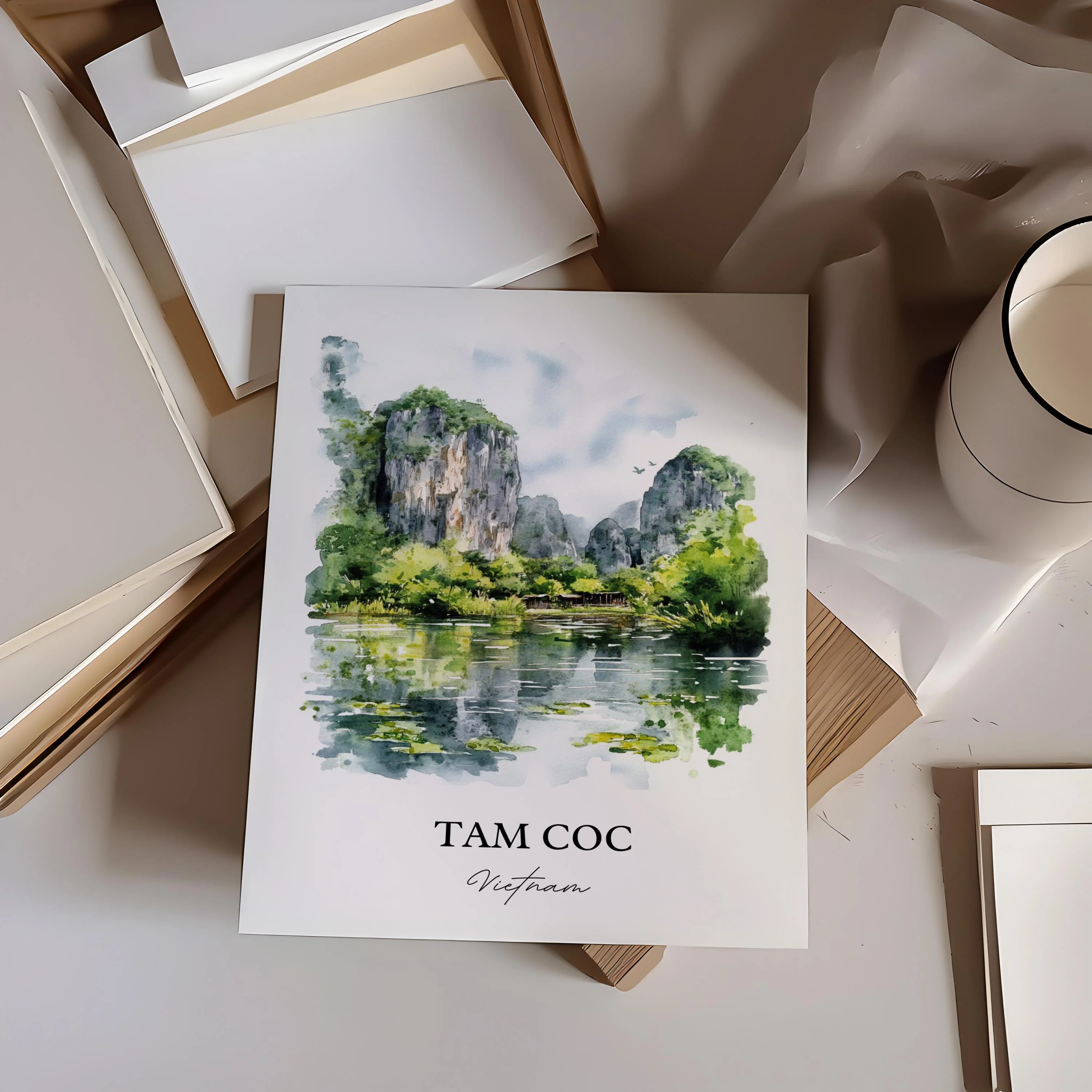 Tam Coc, Vietnam – Watercolor Art Print - Image 4
