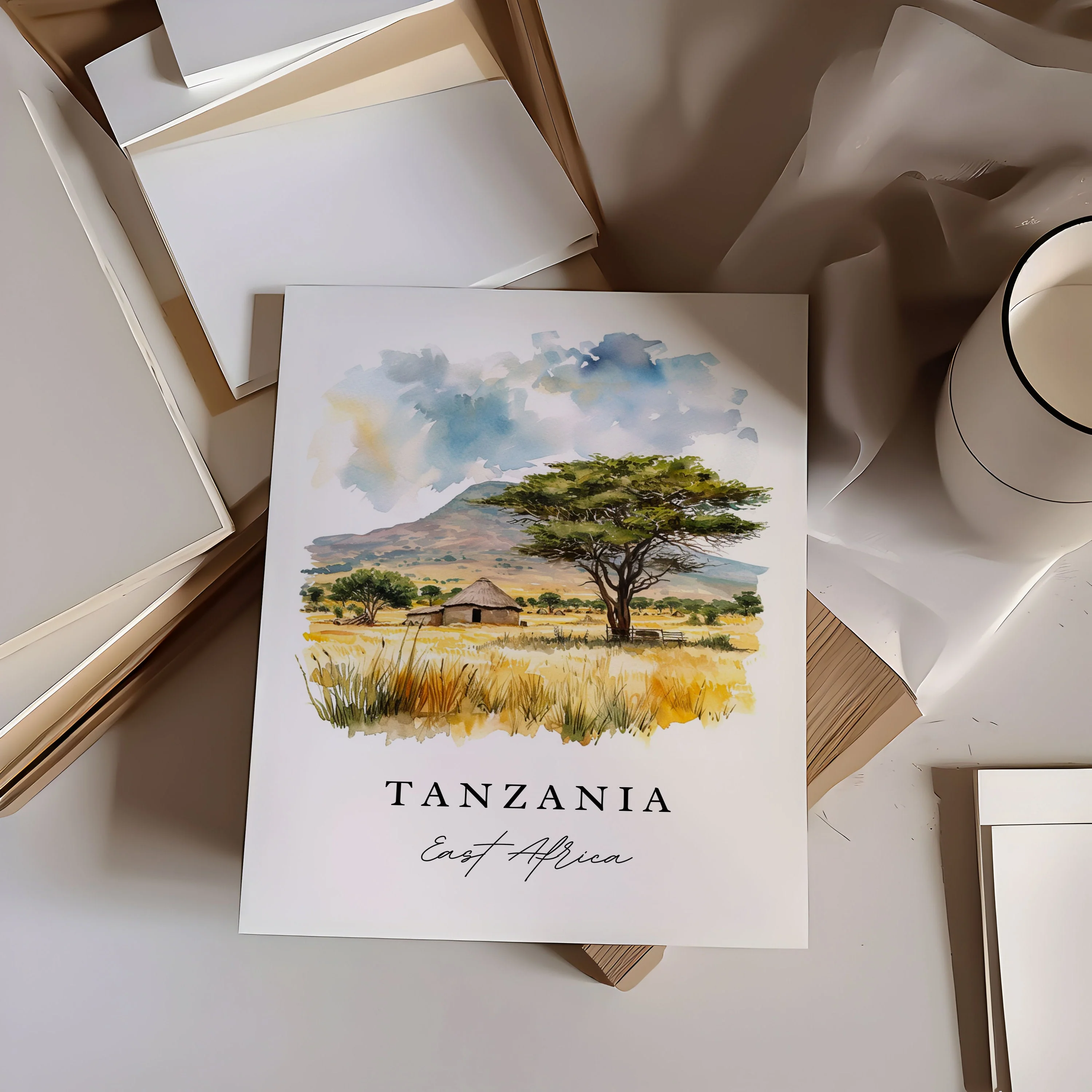 Tanzania, East Africa – Watercolor Art Print - Image 3