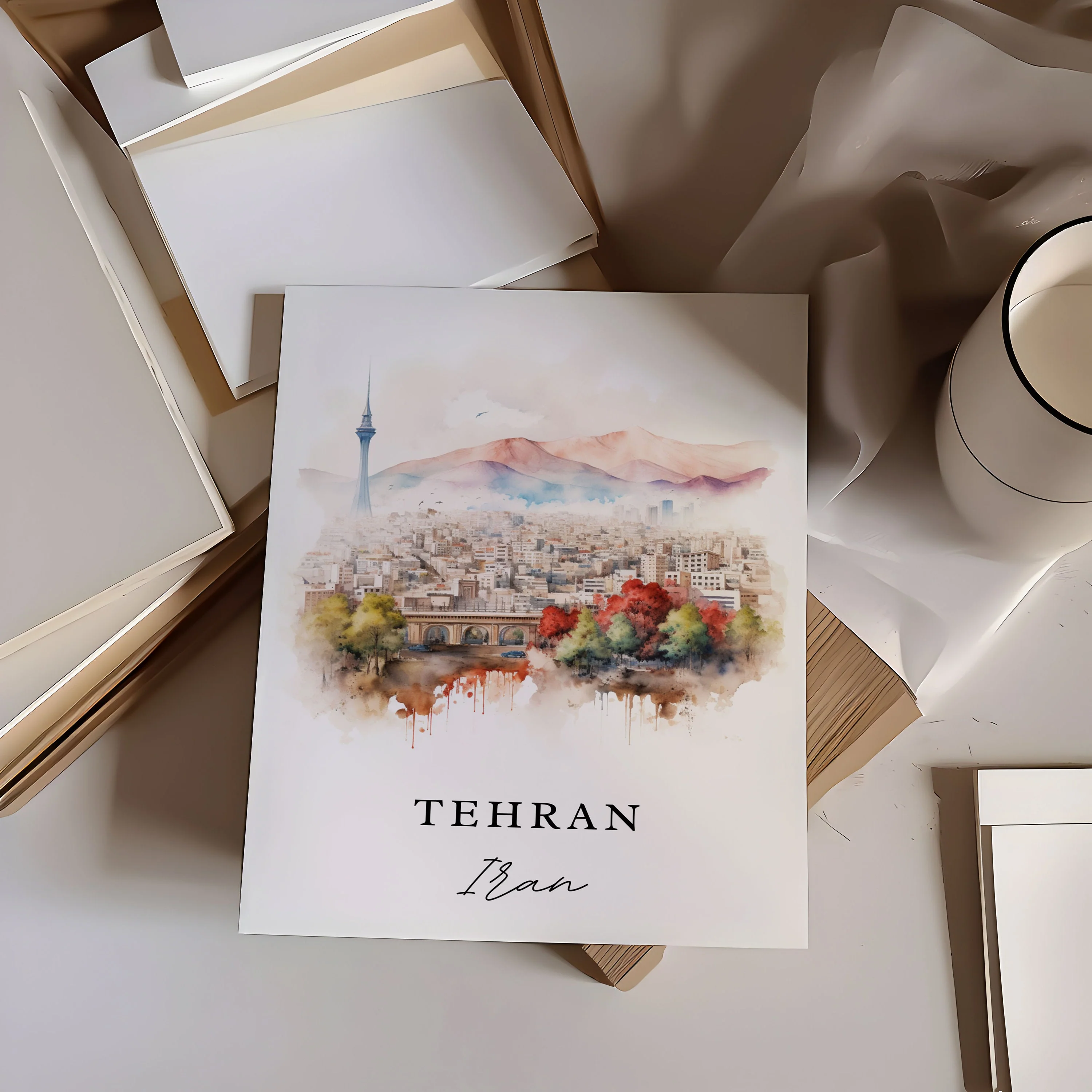 Tehran, Iran – Watercolor Art Print - Image 2