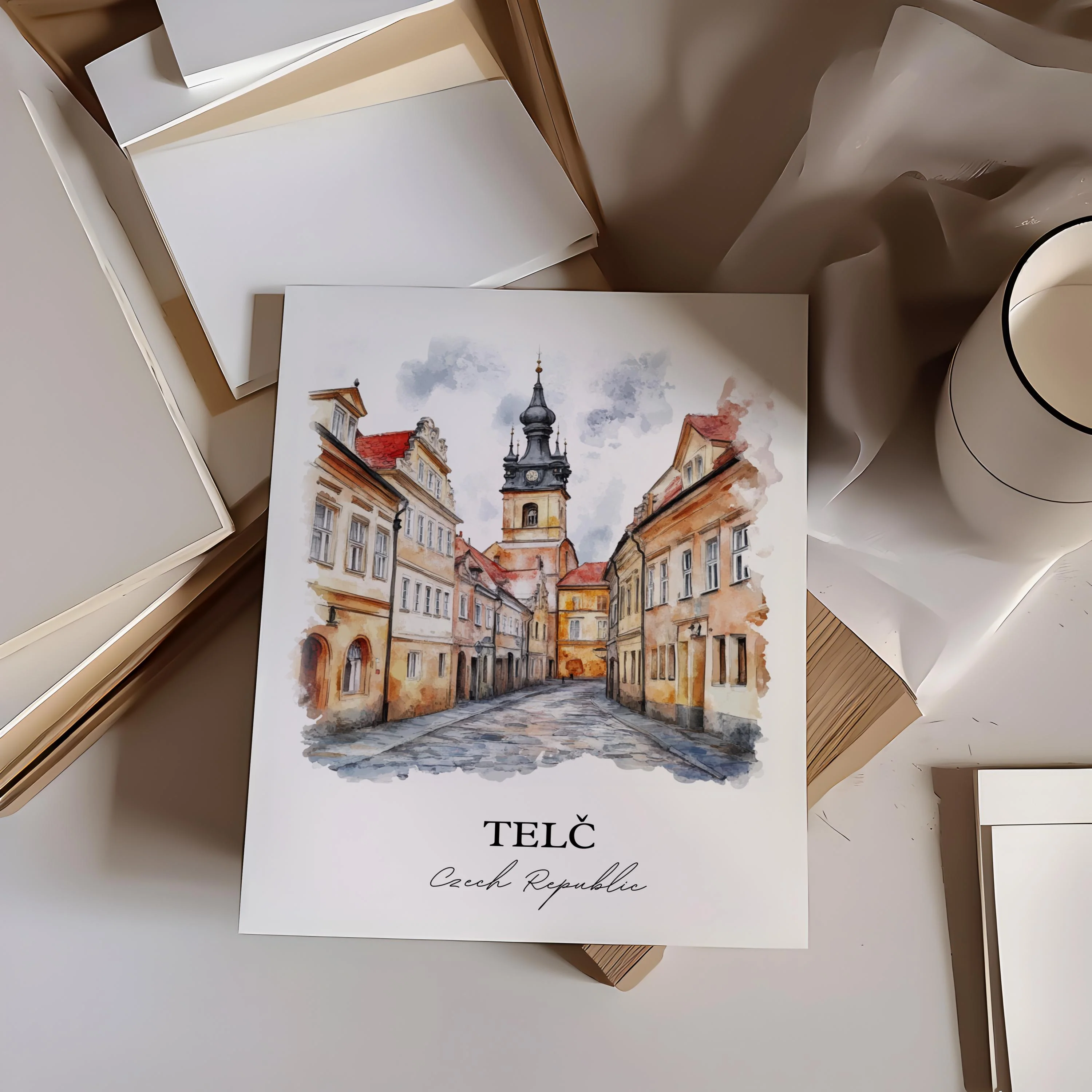 Telc, Czech Republic – Watercolor Art Print - Image 6