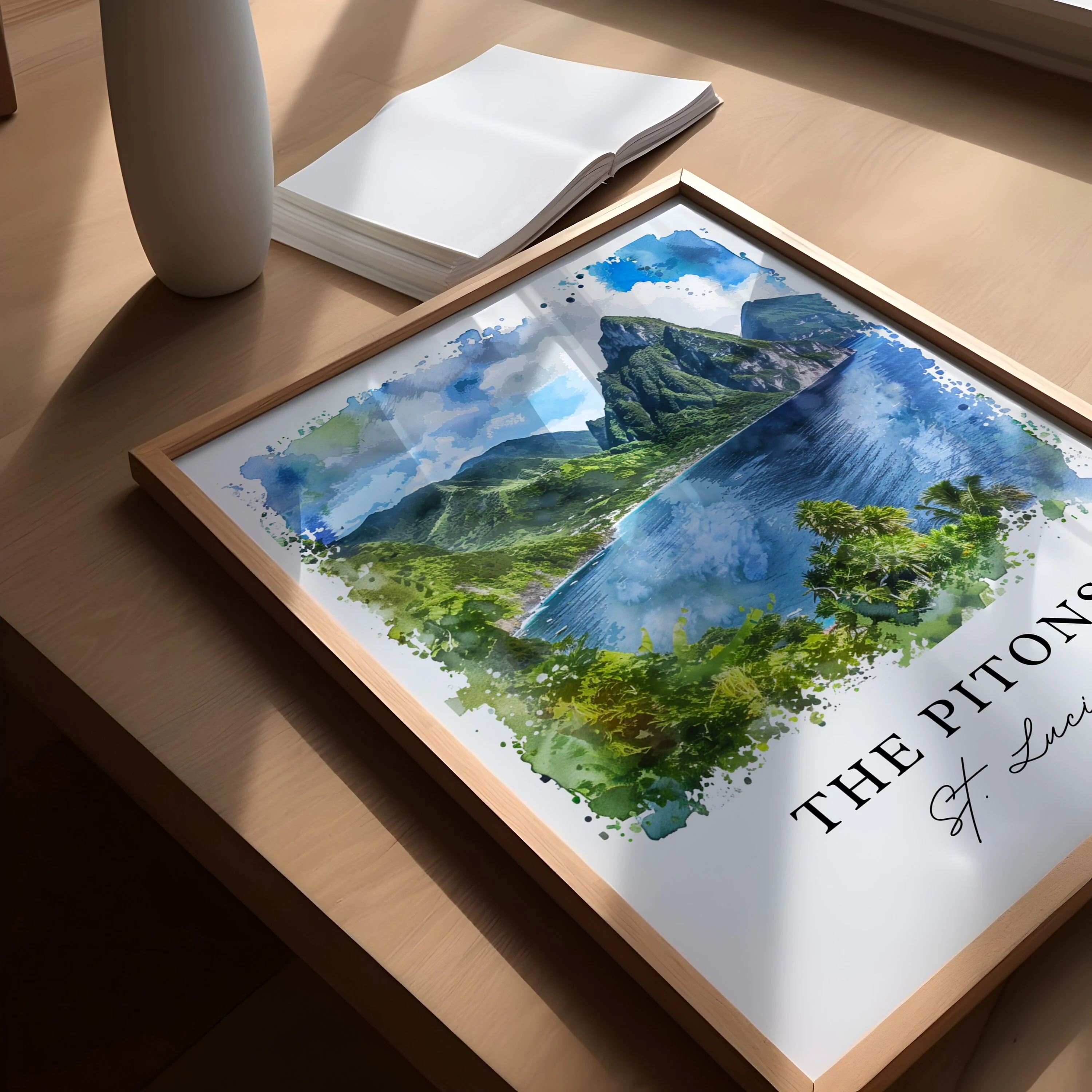 The Pitons, St Lucia – Watercolor Art Print - Image 2