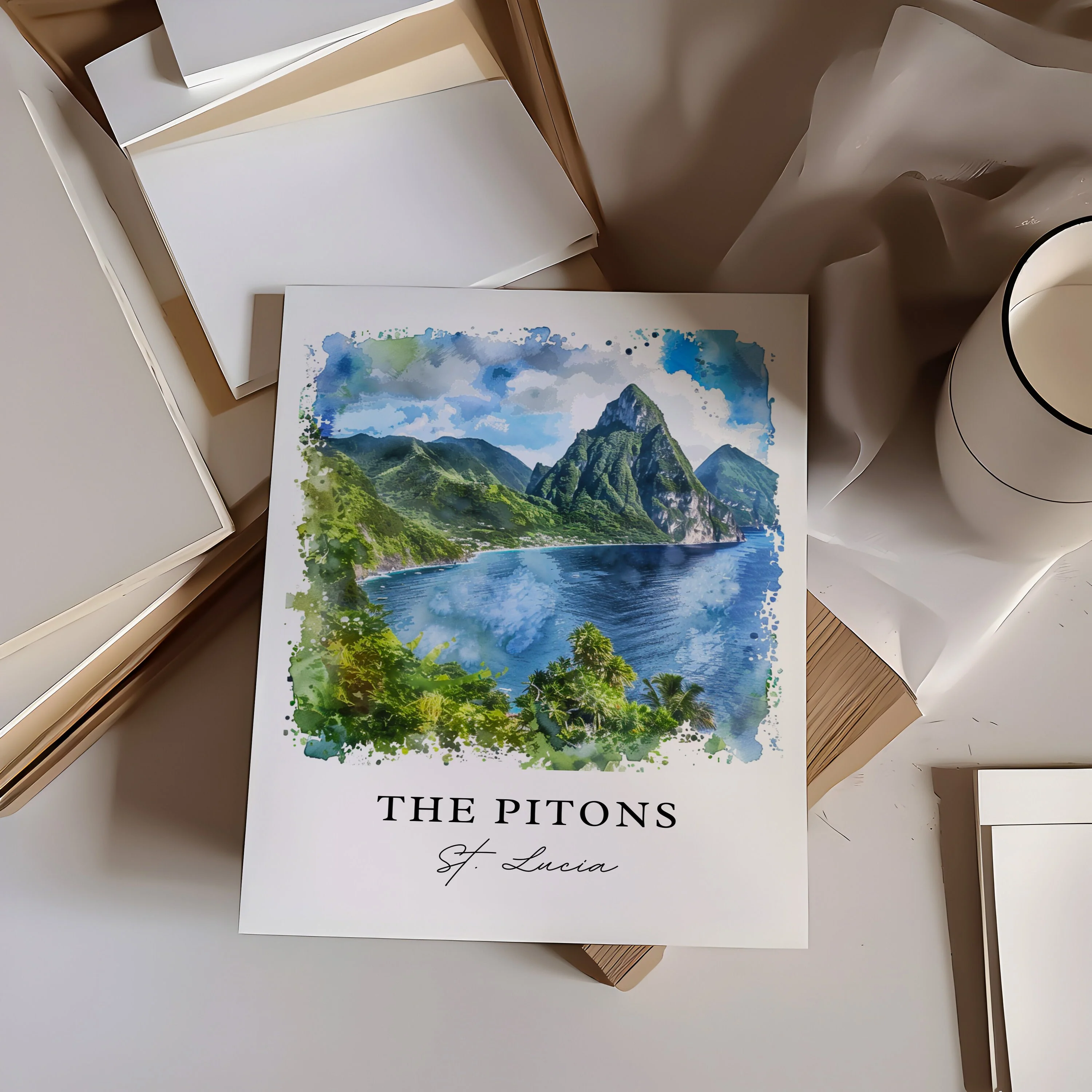 The Pitons, St Lucia – Watercolor Art Print - Image 3