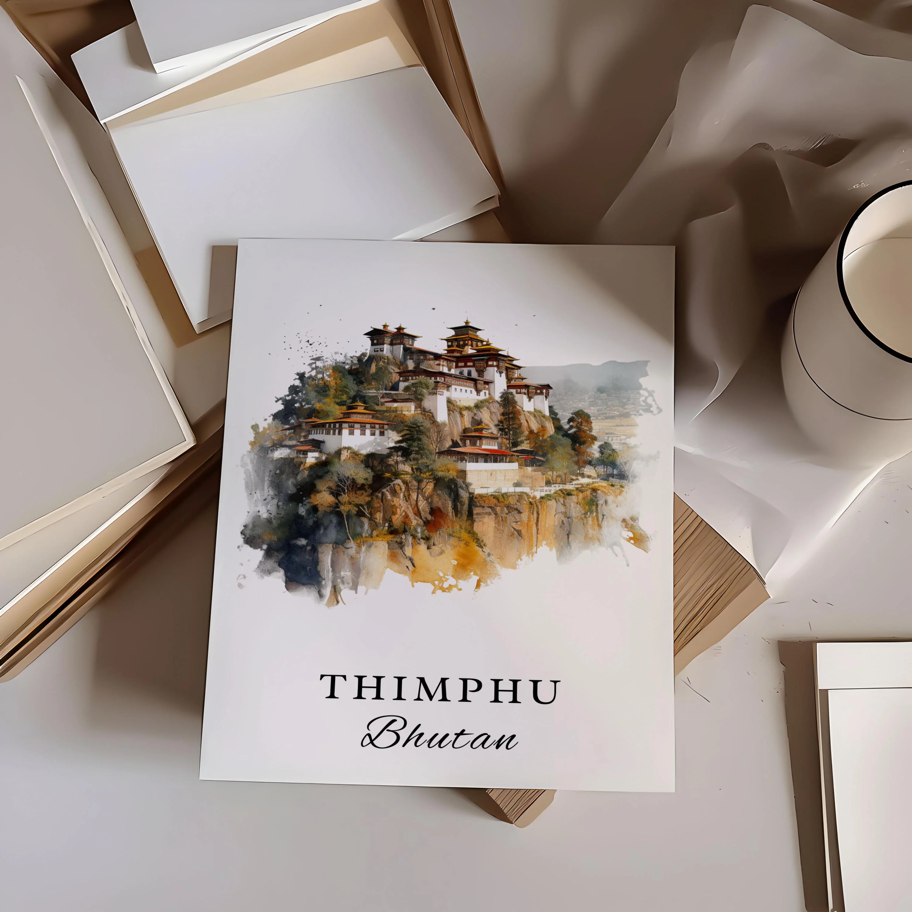 Thimphu, Bhutan – Watercolor Art Print - Image 2