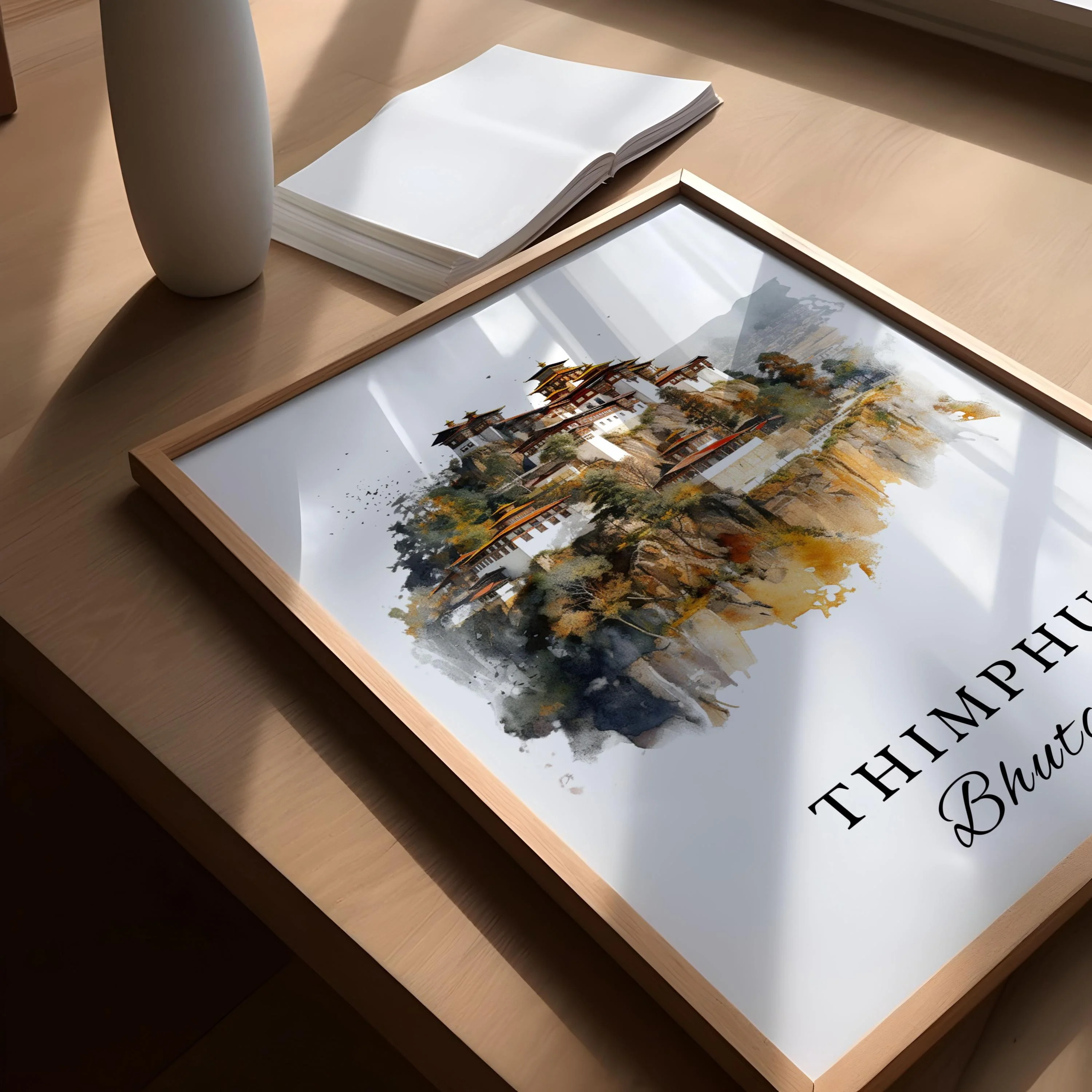 Thimphu, Bhutan – Watercolor Art Print - Image 3