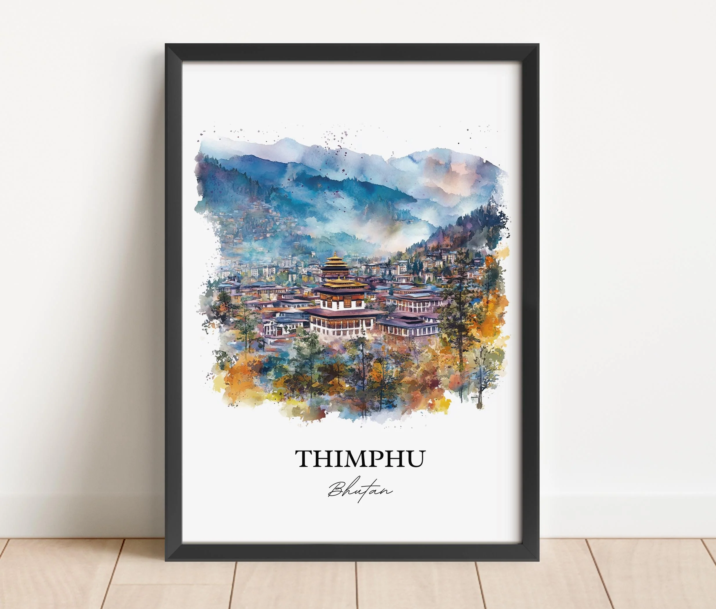 Thimphu, Bhutan – Watercolor Art Print - Image 6