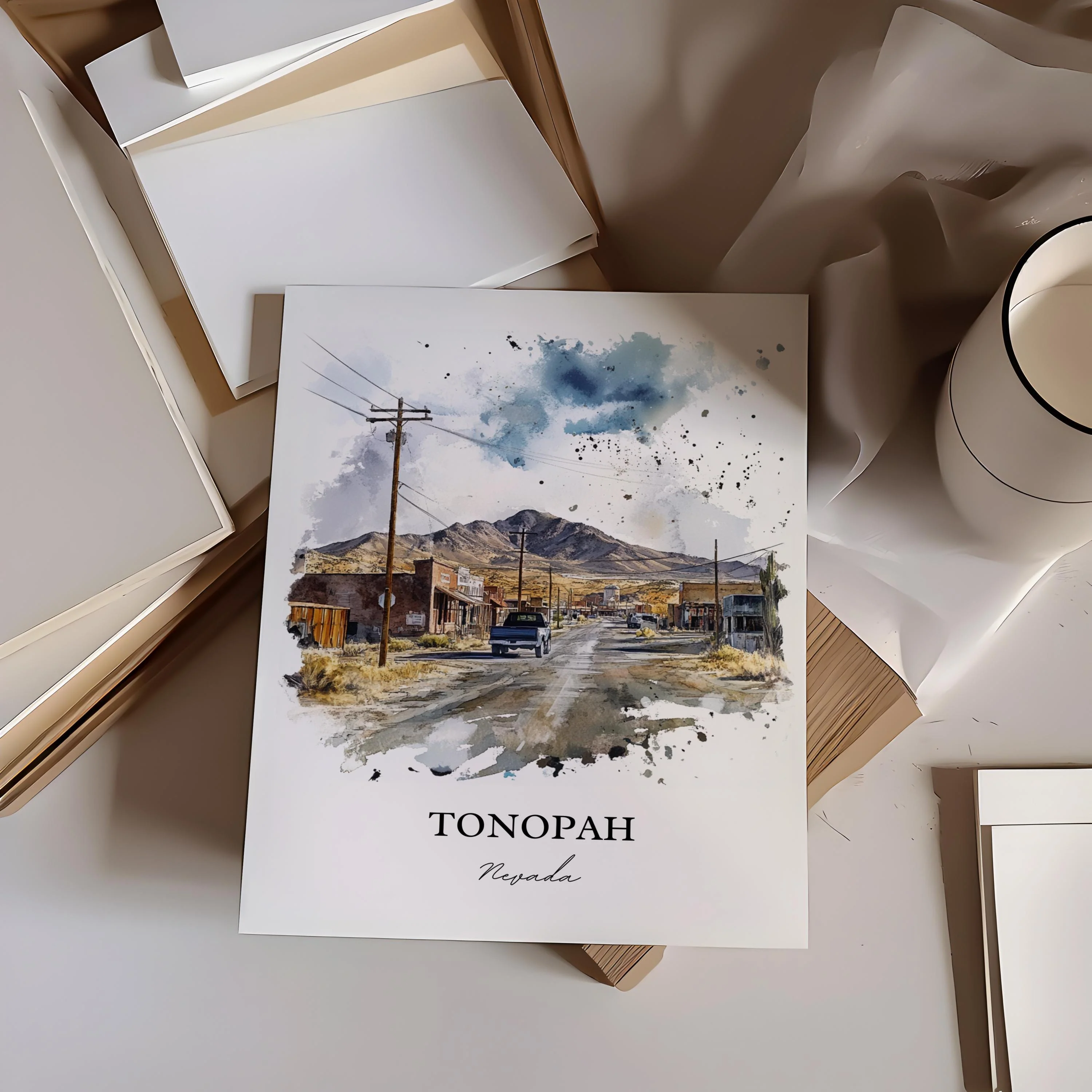 Tonopah, Nevada, USA – Watercolor Art Print - Image 4