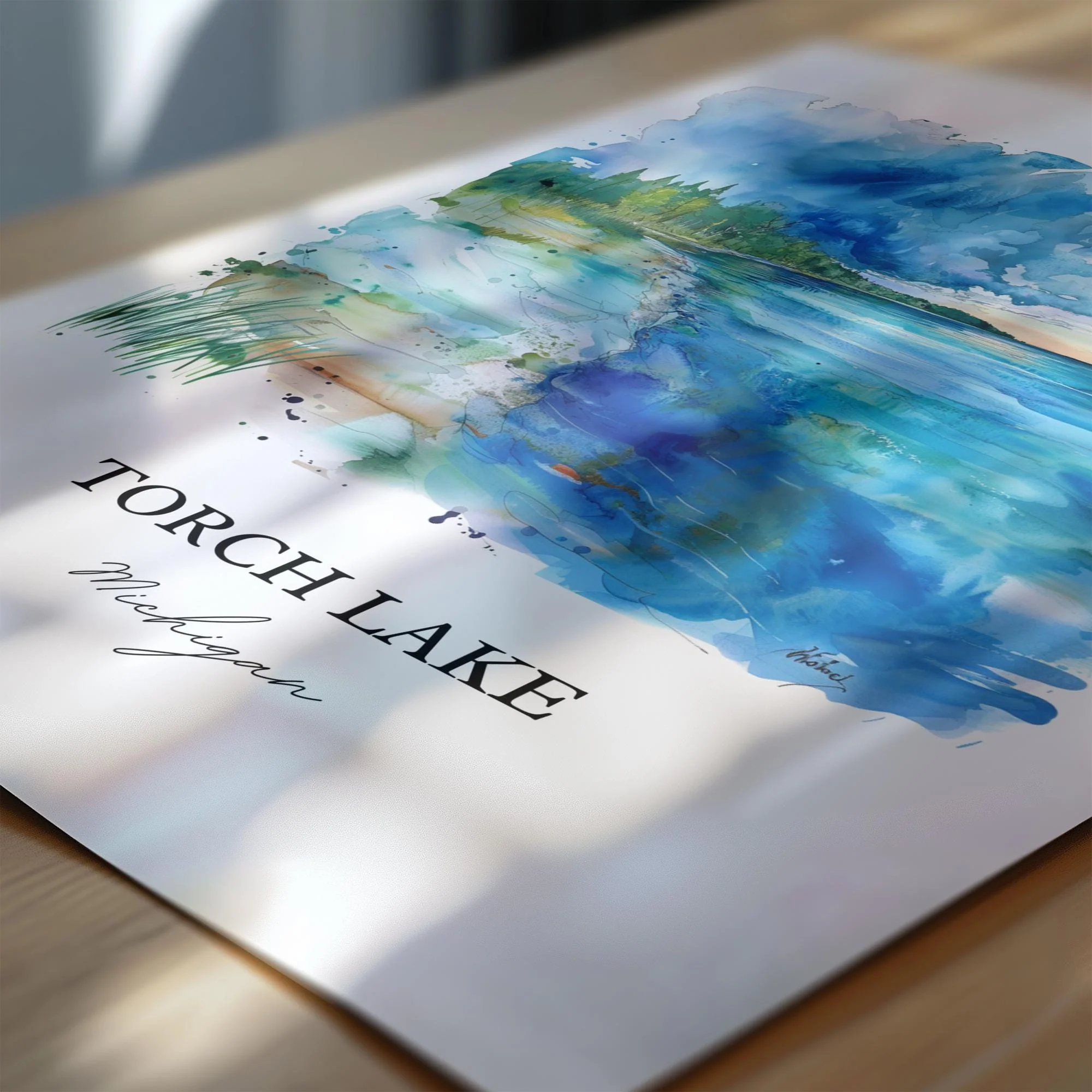 Torch Lake, Michigan, USA – Watercolor Art Print - Image 2