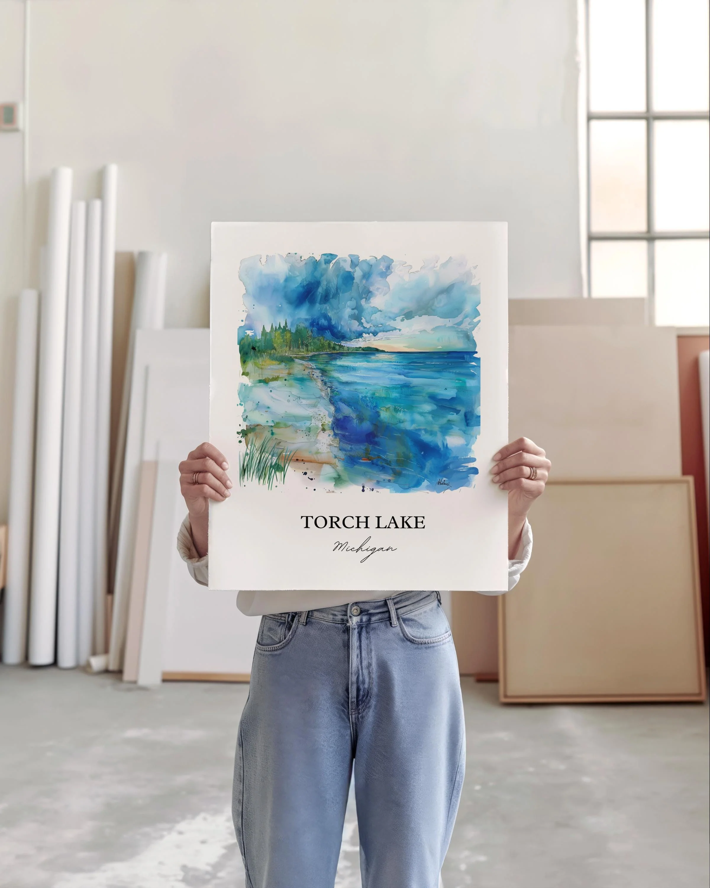 Torch Lake, Michigan, USA – Watercolor Art Print - Image 3