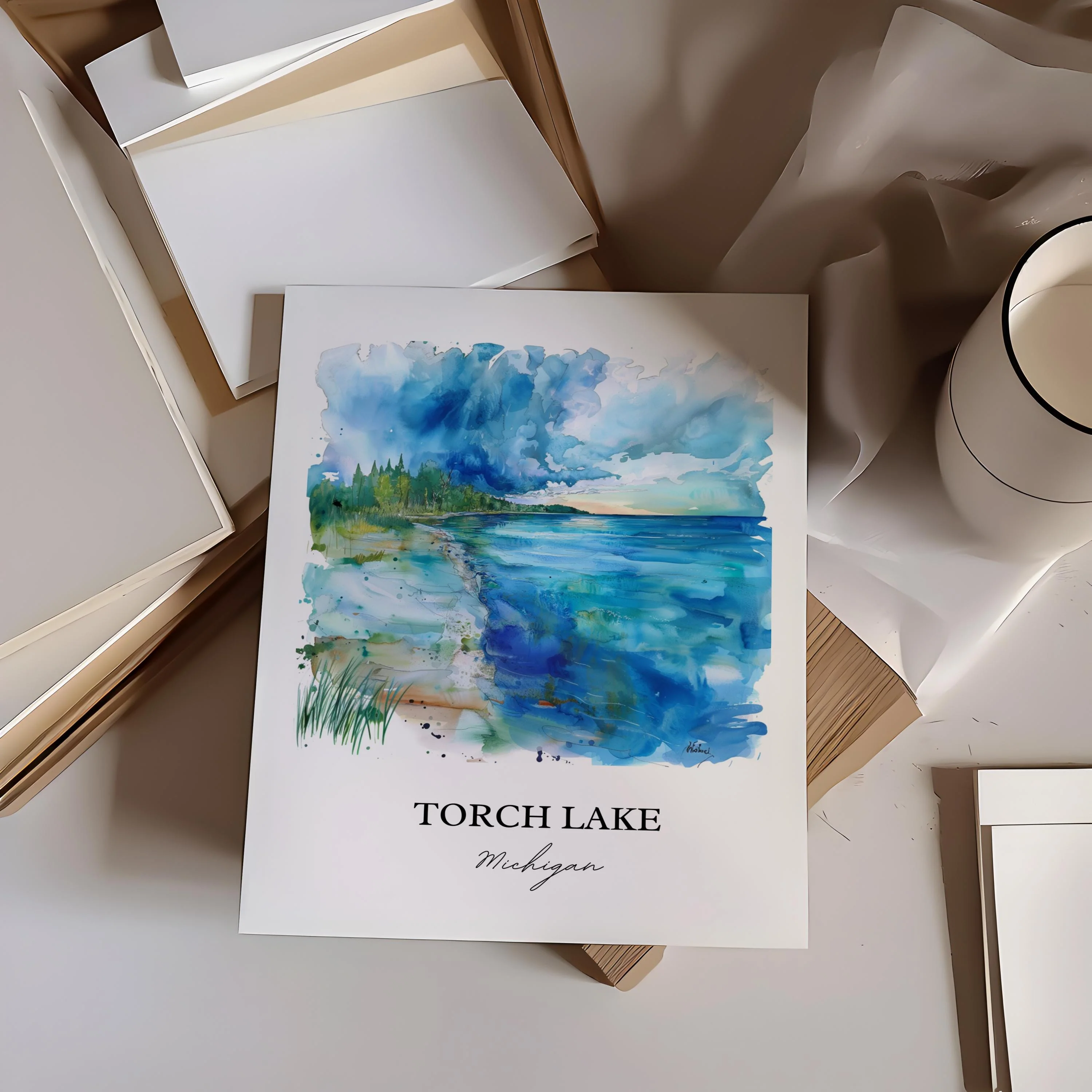 Torch Lake, Michigan, USA – Watercolor Art Print - Image 4