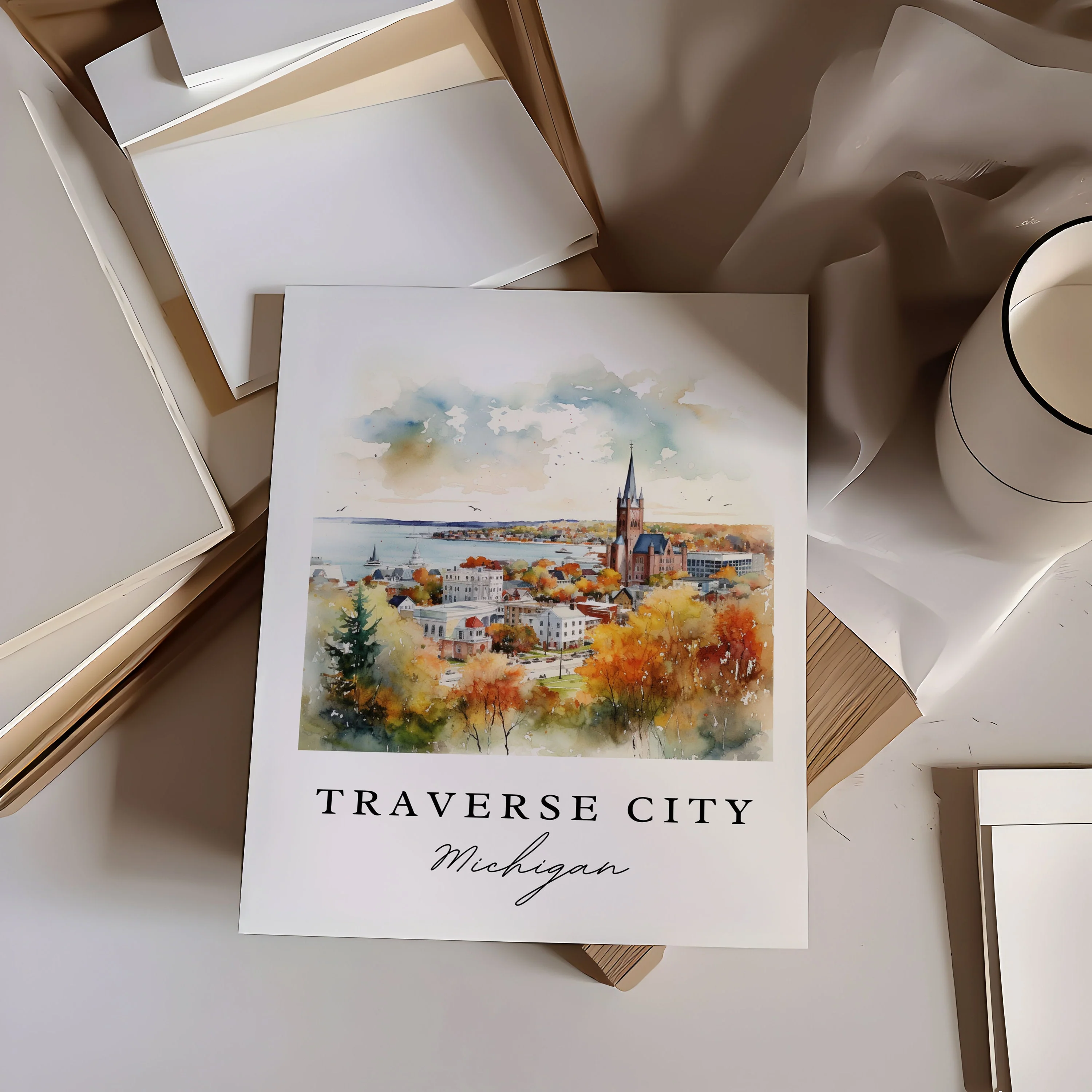 Traverse City, MI – Watercolor Art Print - Image 2