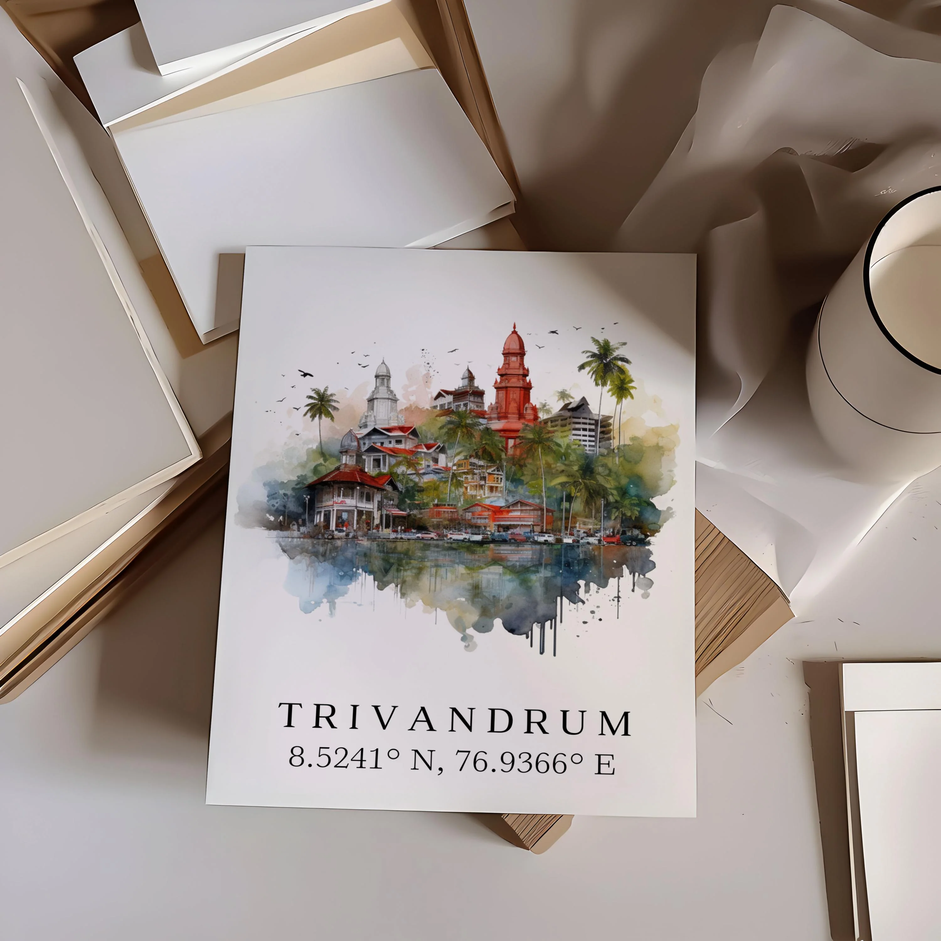 Trivandrum, India – Watercolor Art Print - Image 2