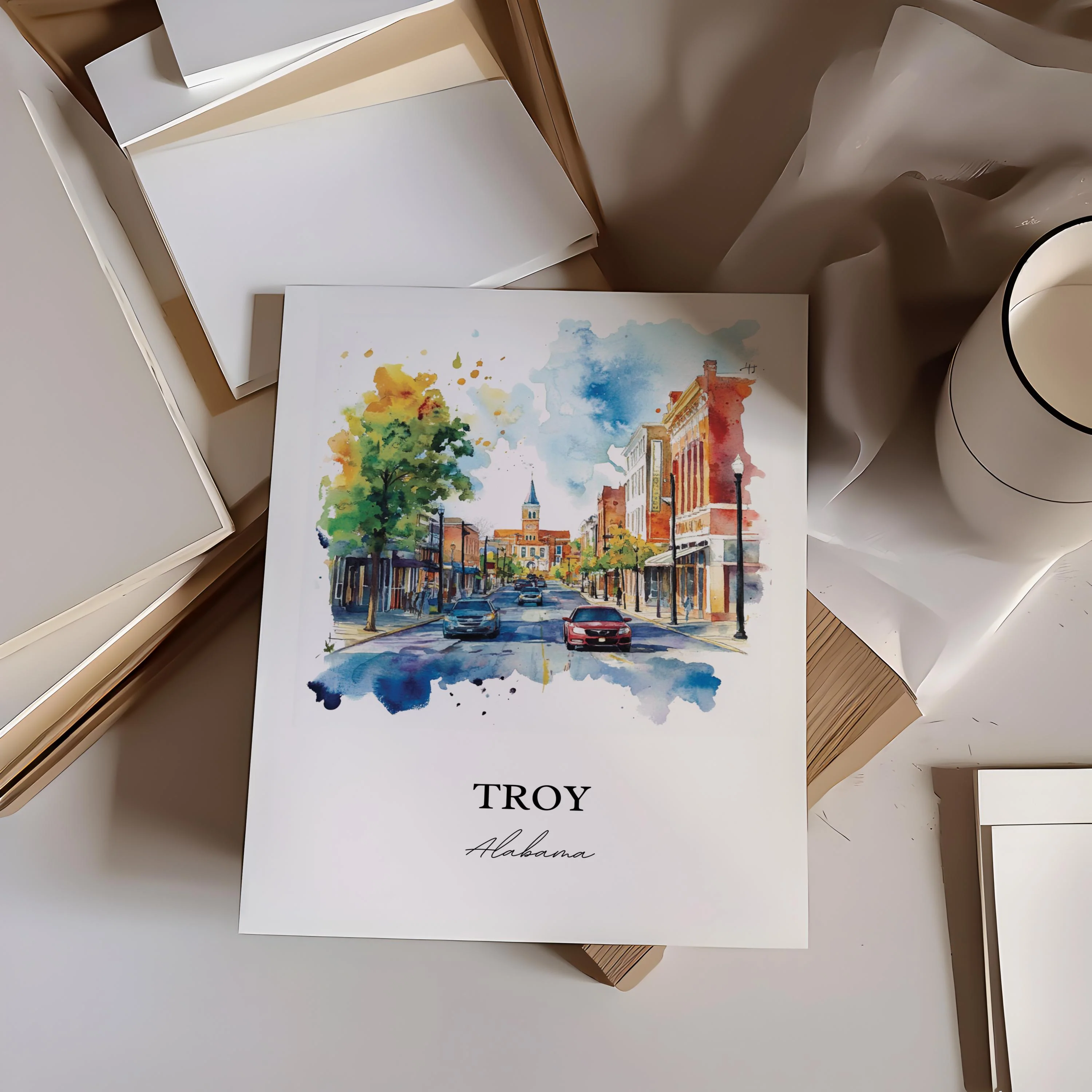 Troy, Alabama Watercolor Art Print - Image 4