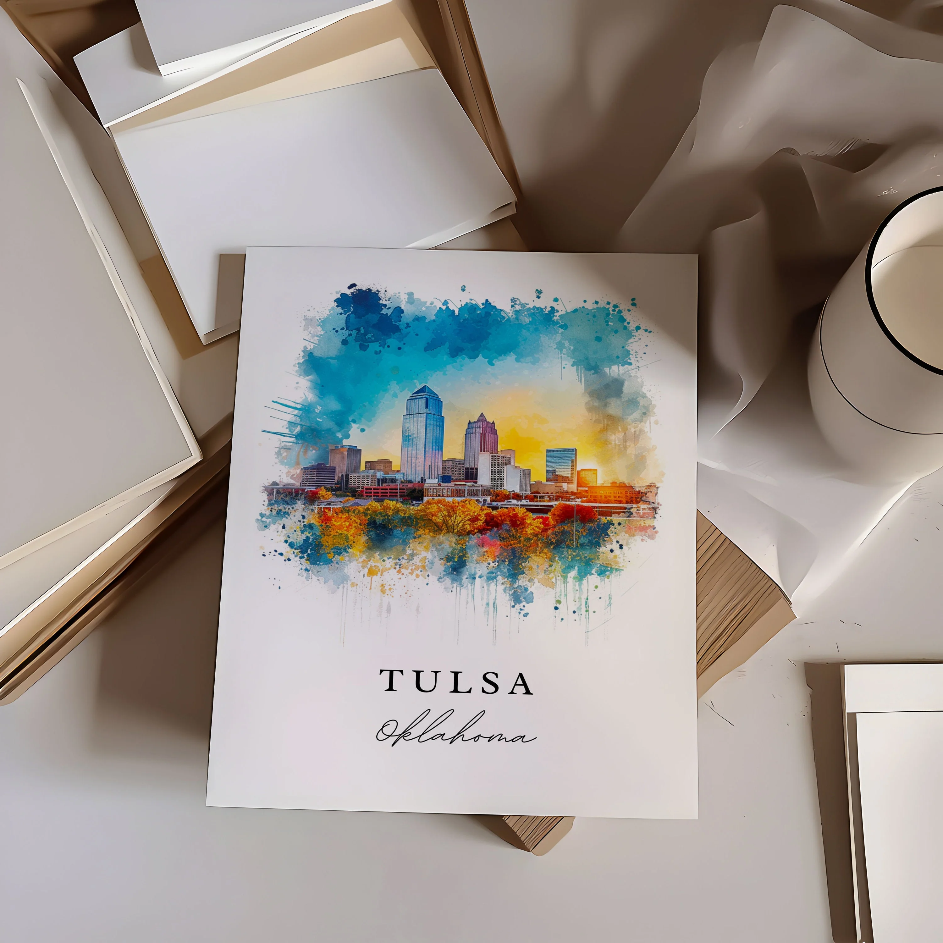 Tulsa, Oklahoma, Oklahoma – Watercolor Art Print - Image 2