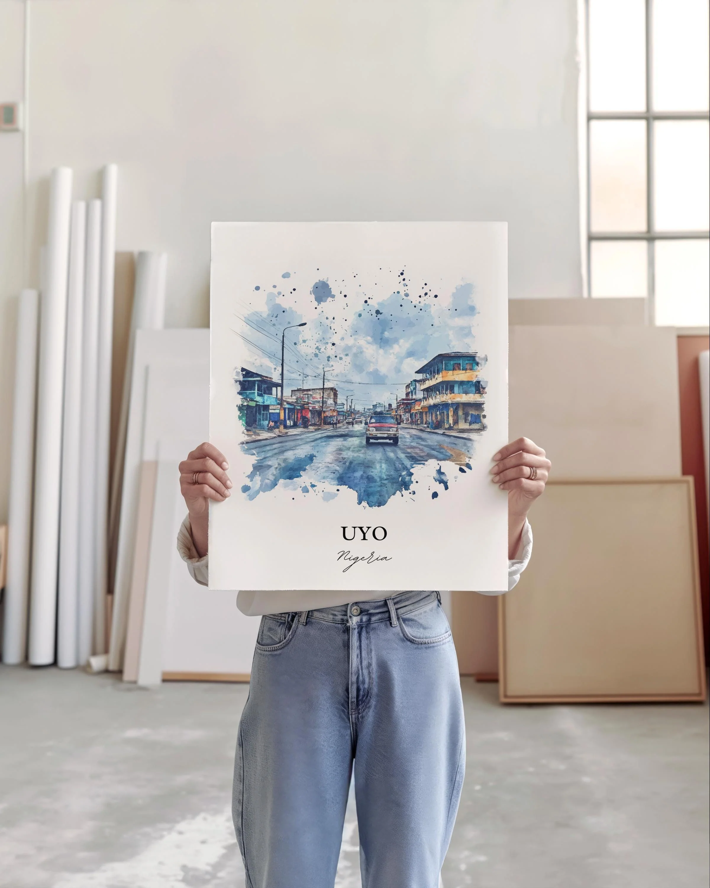 Uyo, Nigeria – Watercolor Art Print - Image 4
