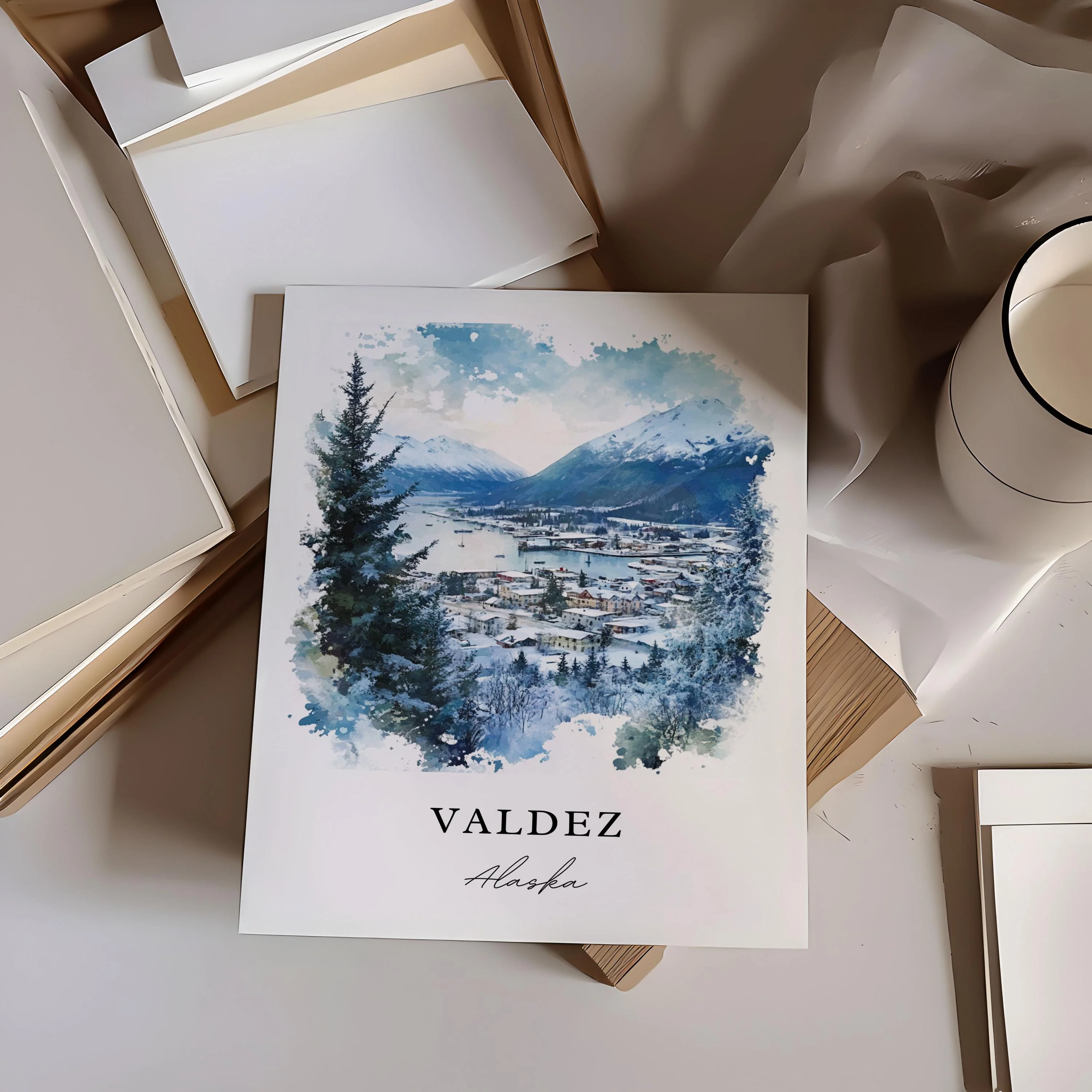 Valdez, Alaska, USA – Watercolor Art Print - Image 2