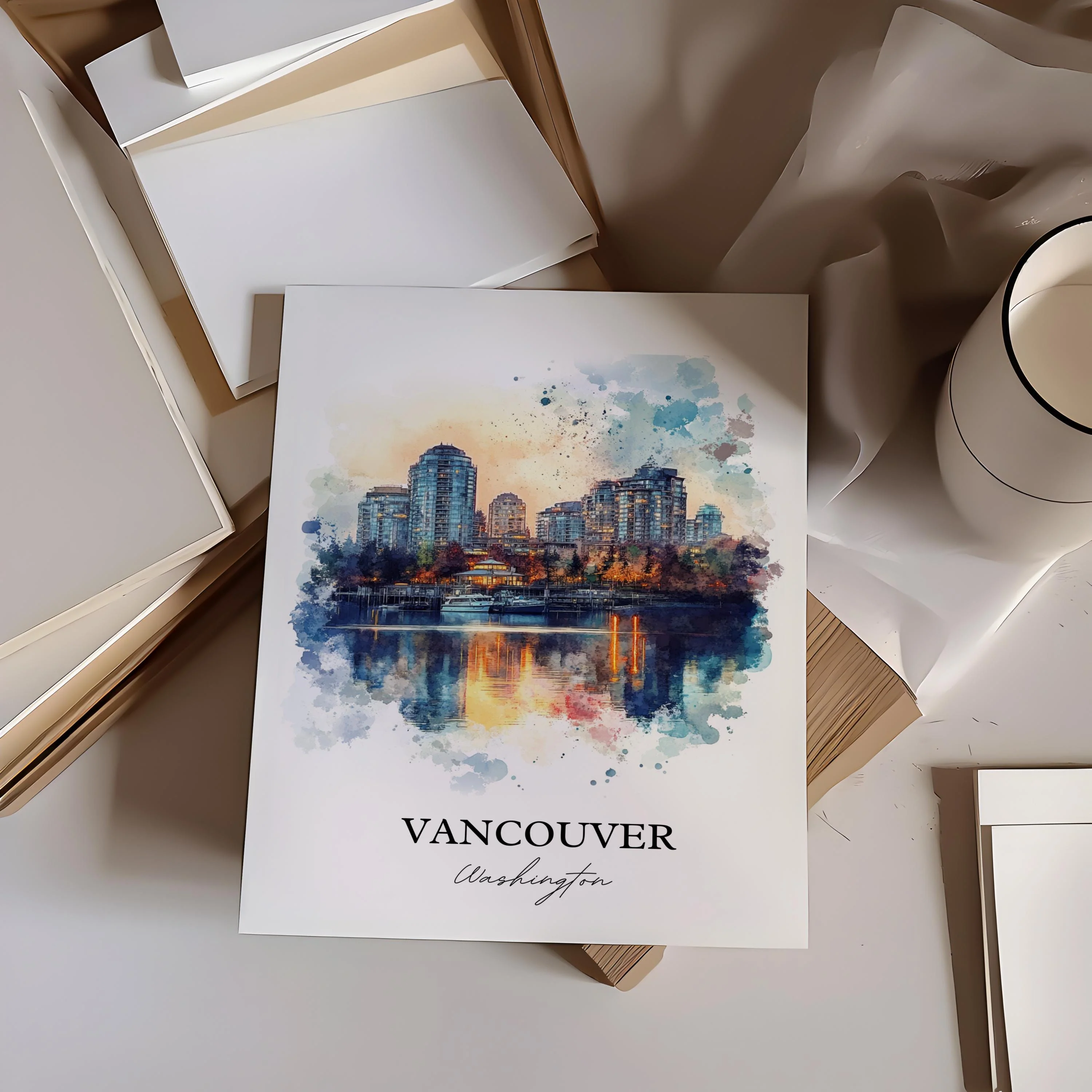 Vancouver, USA – Watercolor Art Print of Columbia River, Washington - Image 4