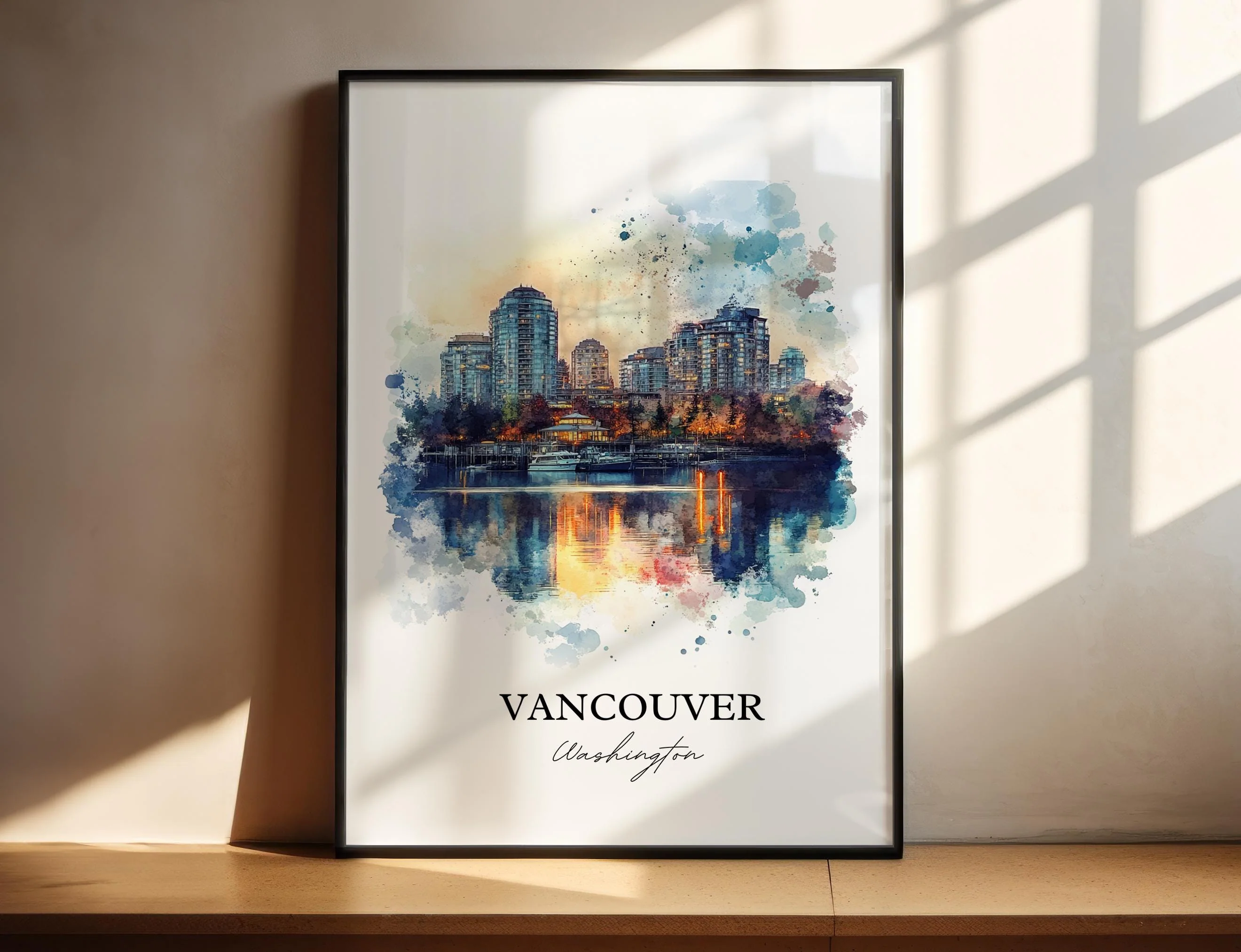 Vancouver, USA – Watercolor Art Print of Columbia River, Washington