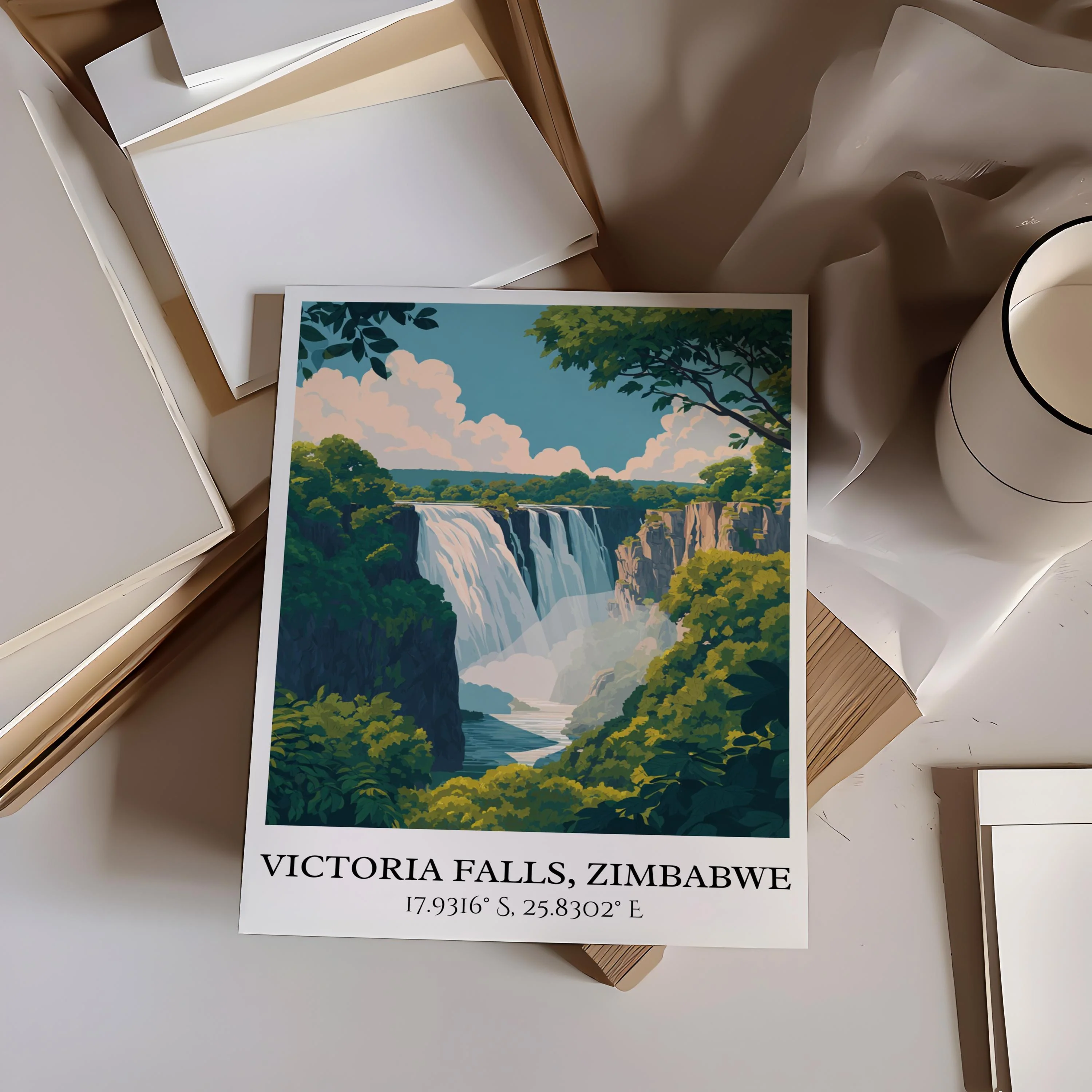 Victoria Falls, Zimbabwe – Watercolor Art Print - Image 4