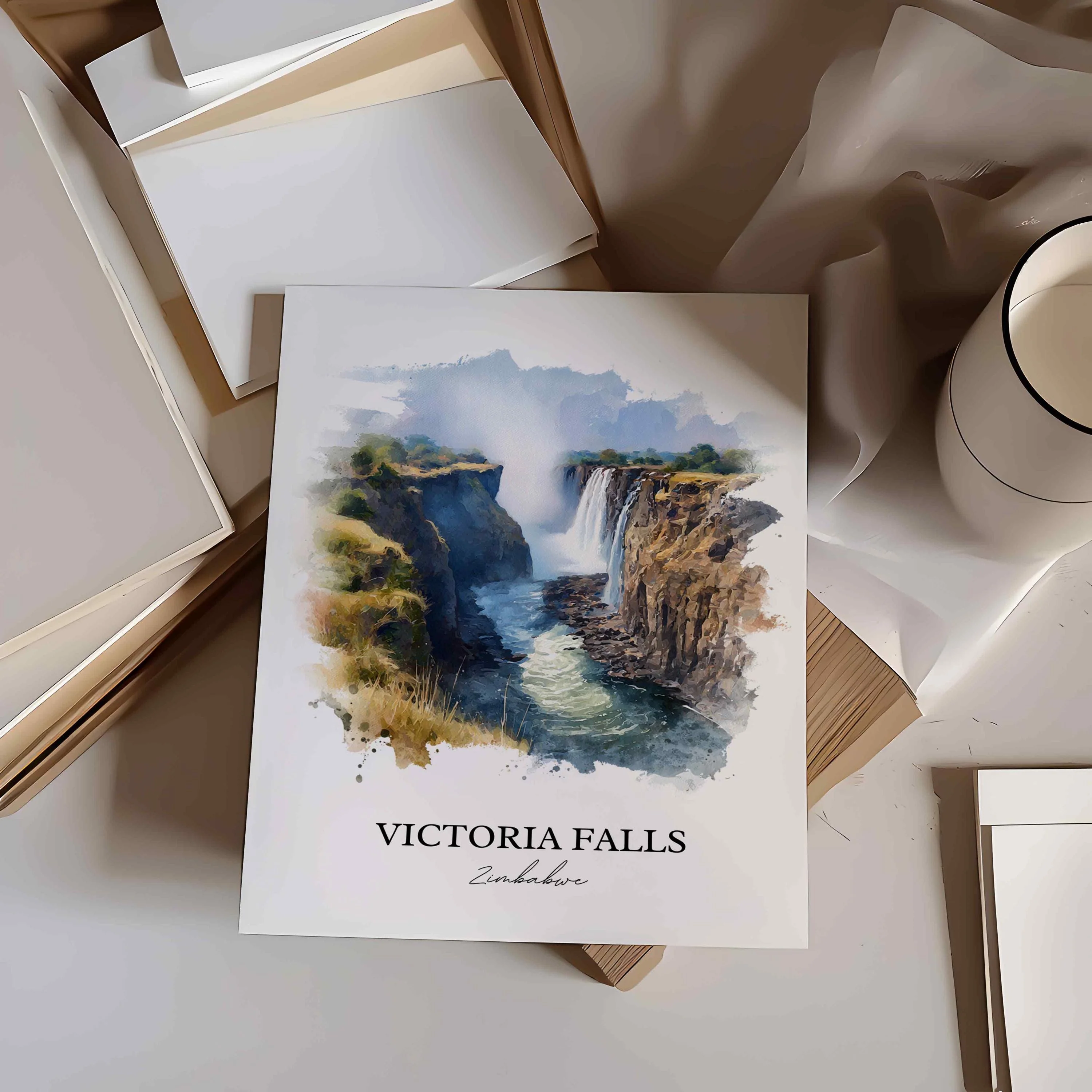 Victoria Falls, Zimbabwe – Watercolor Art Print - Image 3