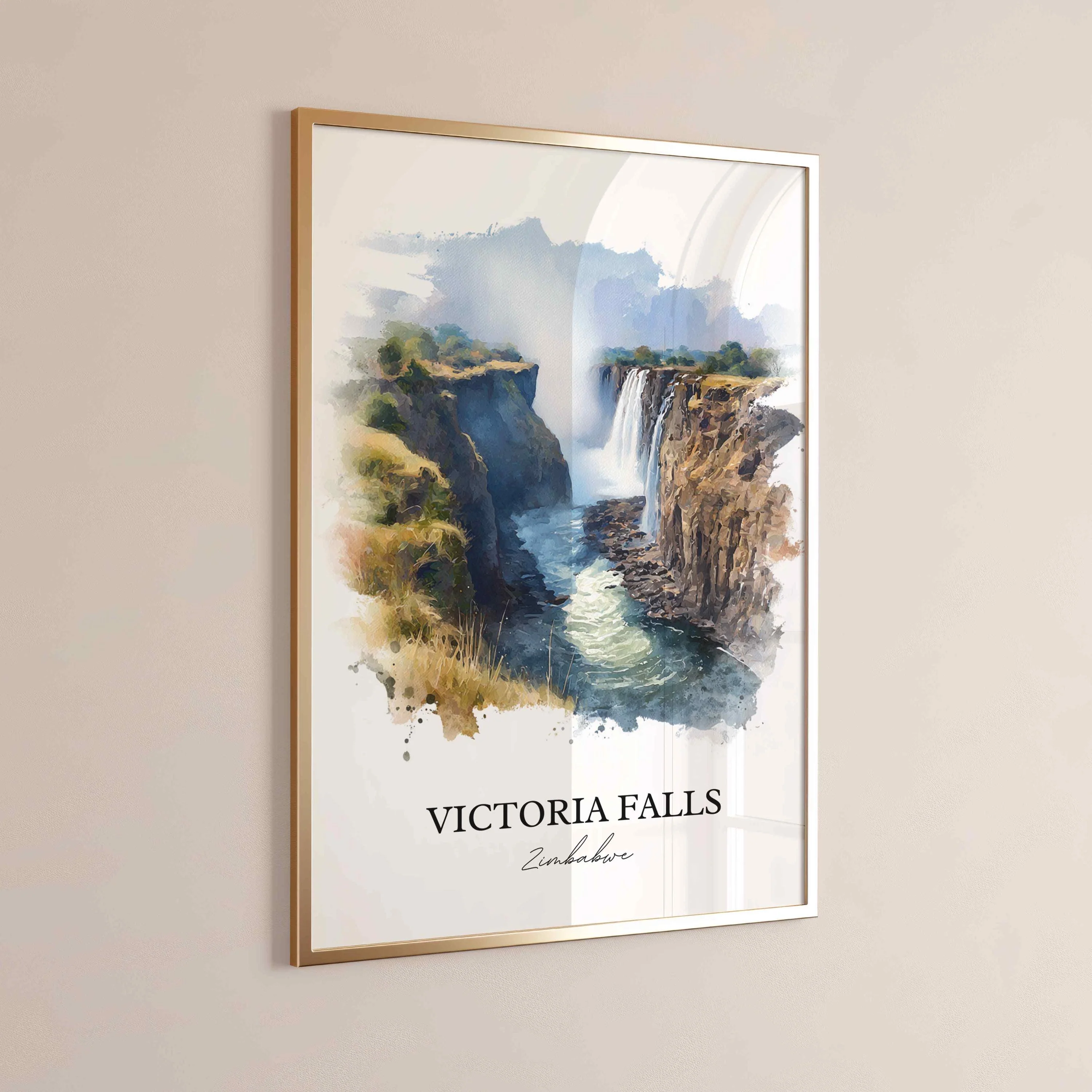 Victoria Falls, Zimbabwe – Watercolor Art Print - Image 6