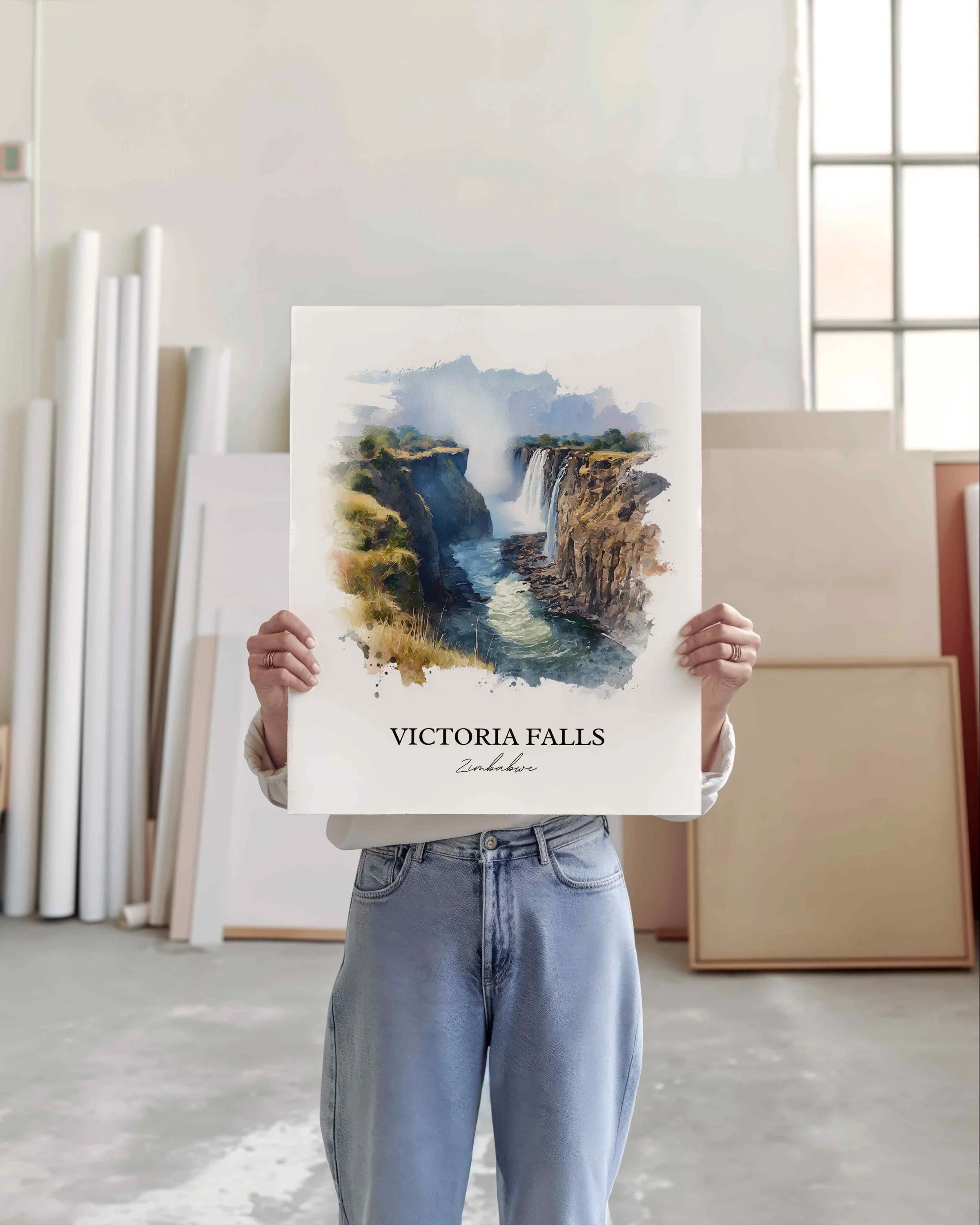 Victoria Falls, Zimbabwe – Watercolor Art Print - Image 9