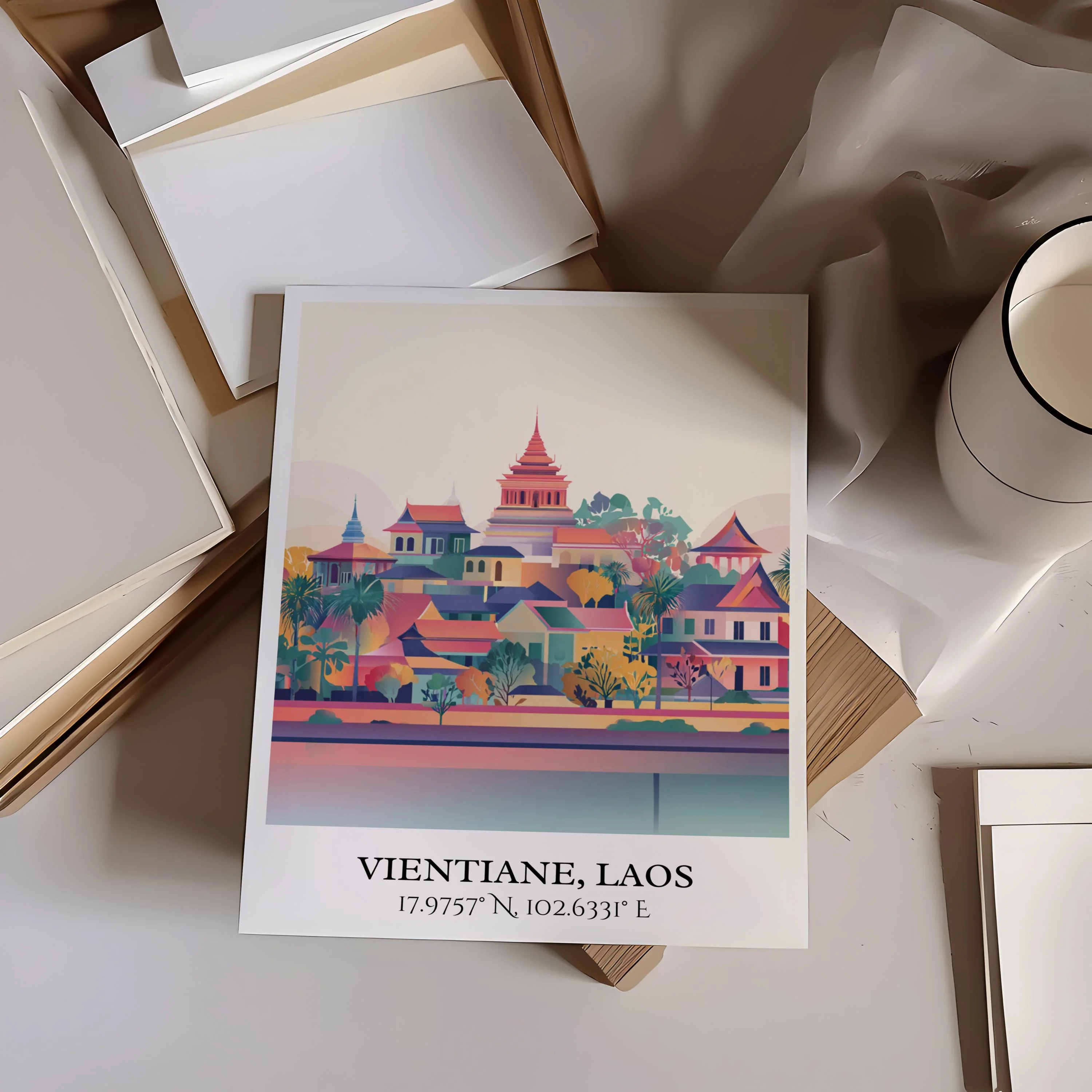 Vientiane, Laos – Watercolor Art Print - Image 6