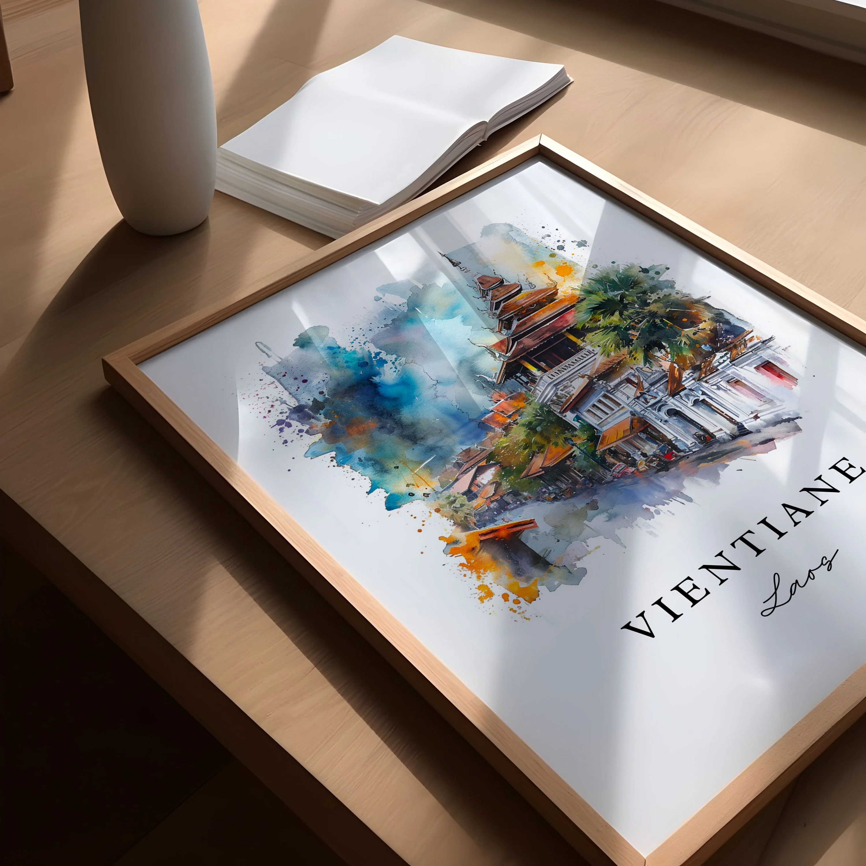 Vientiane, Laos – Watercolor Art Print - Image 3