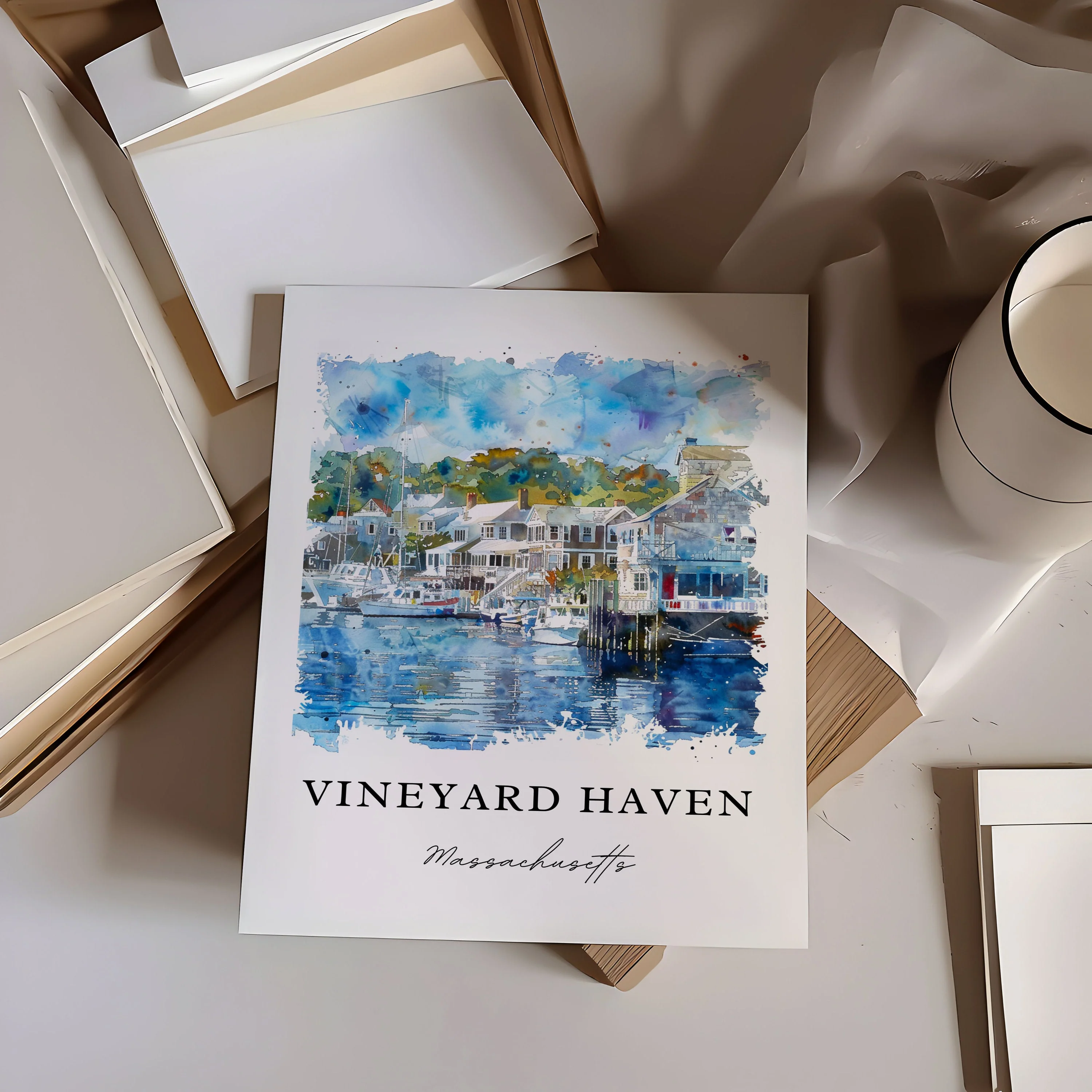 Vineyard Haven, USA – Watercolor Art Print - Image 3