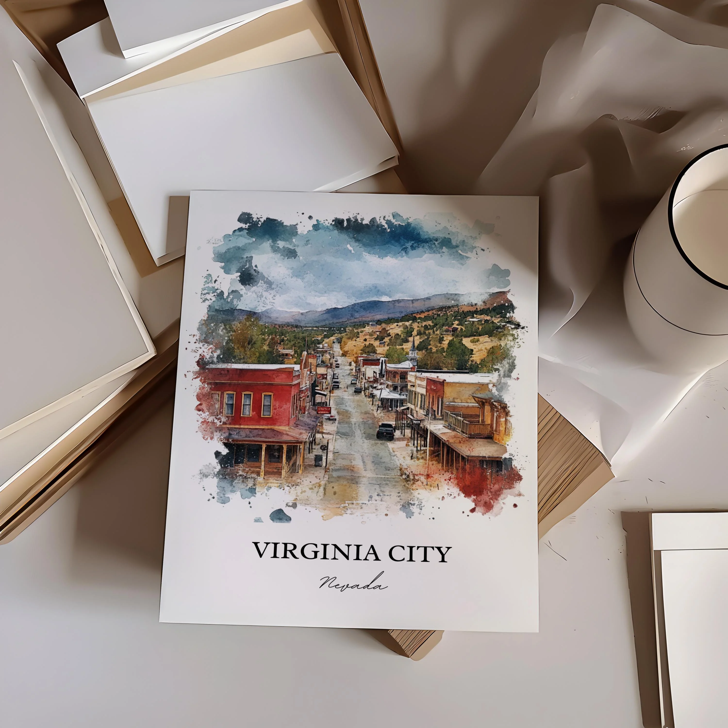 Virginia City, NV, USA – Watercolor Art Print - Image 4