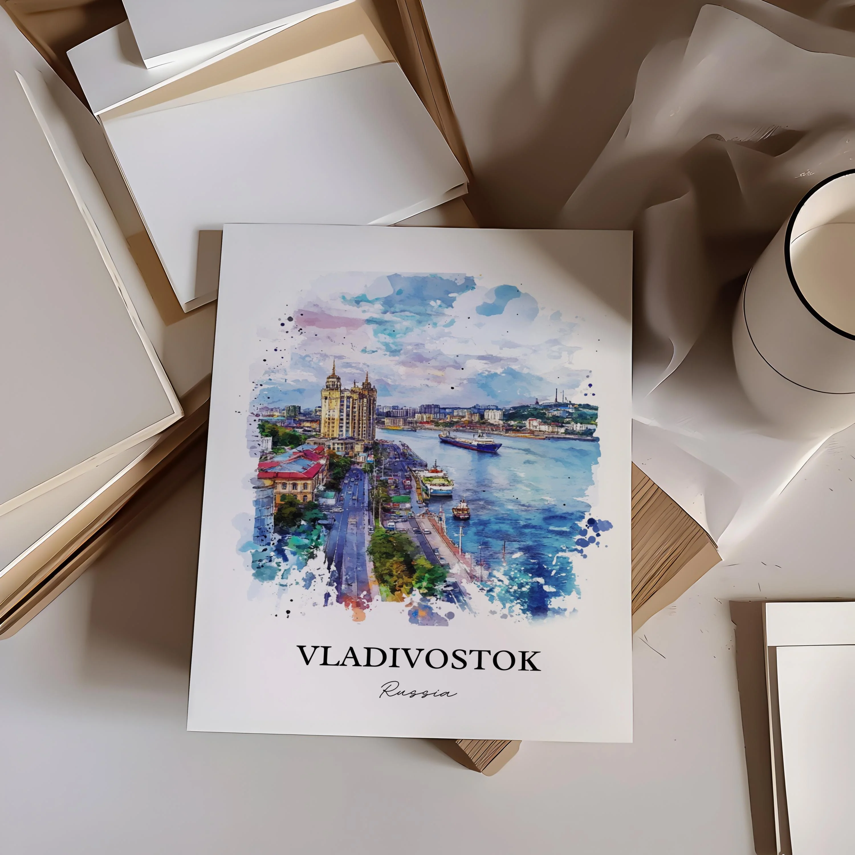 Vladivostok, Russia – Golden Horn Bay Watercolor Art Print - Image 6