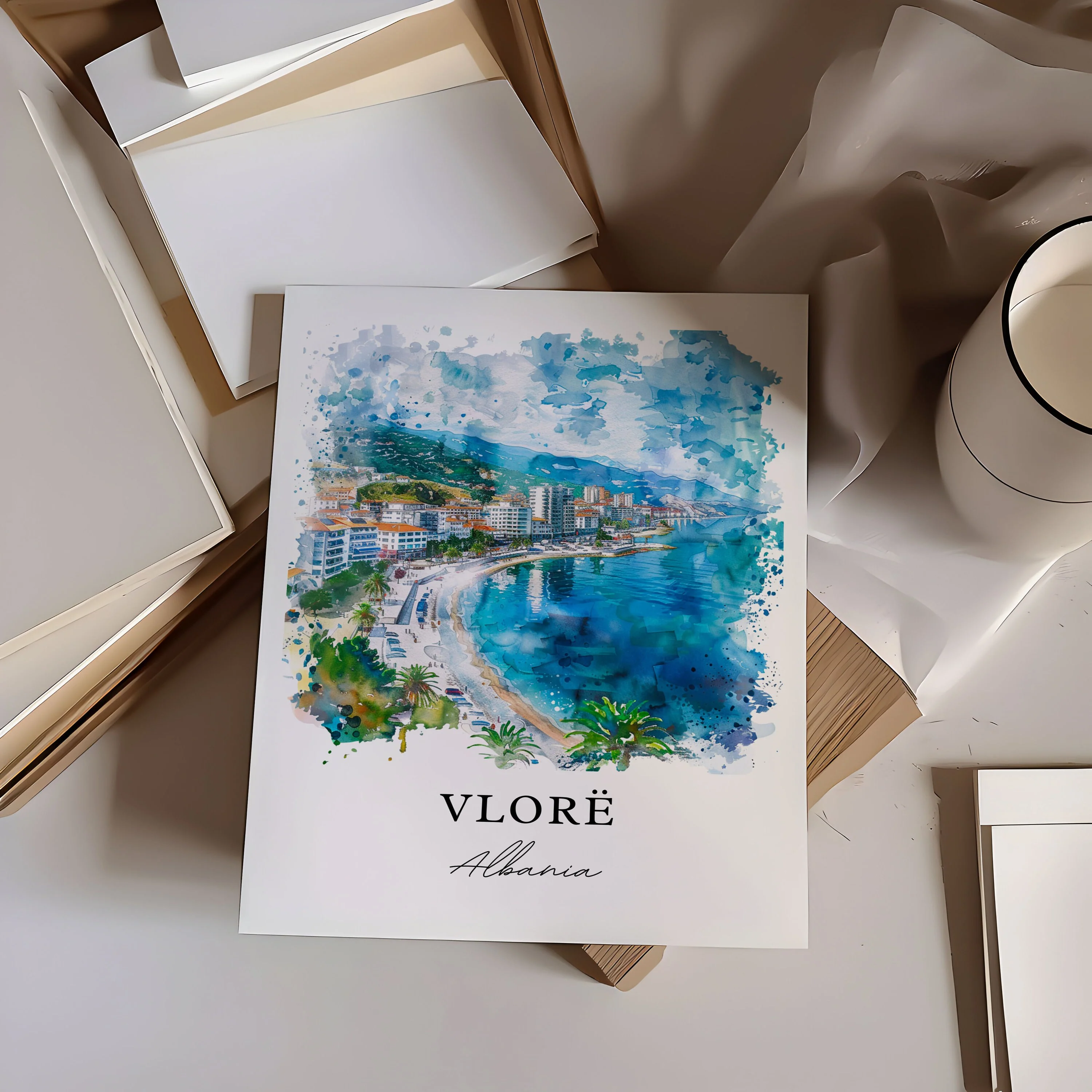 Vlorë, Albania – Watercolor Art Print - Image 3