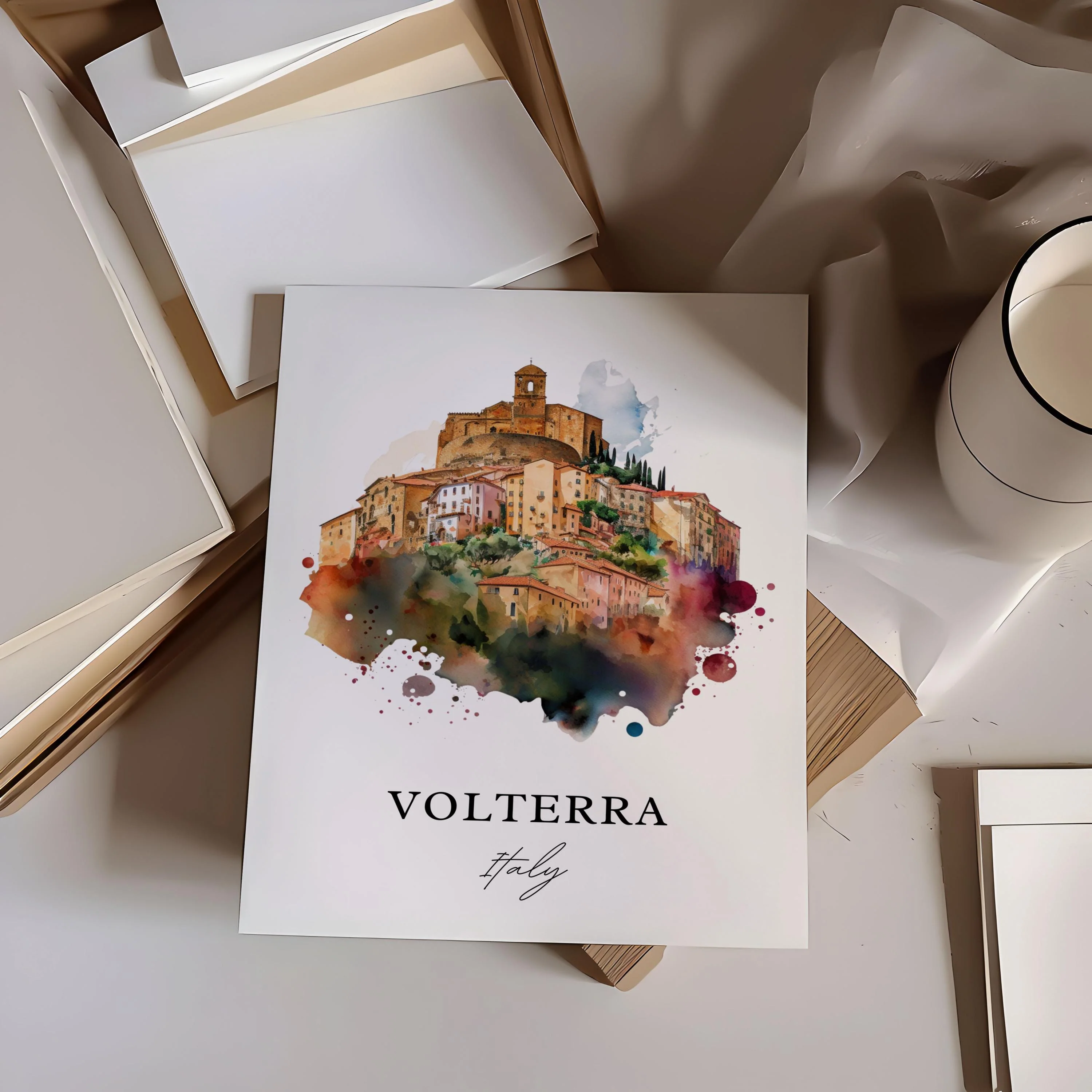 Volterra, Italy – Watercolor Art Print - Image 2