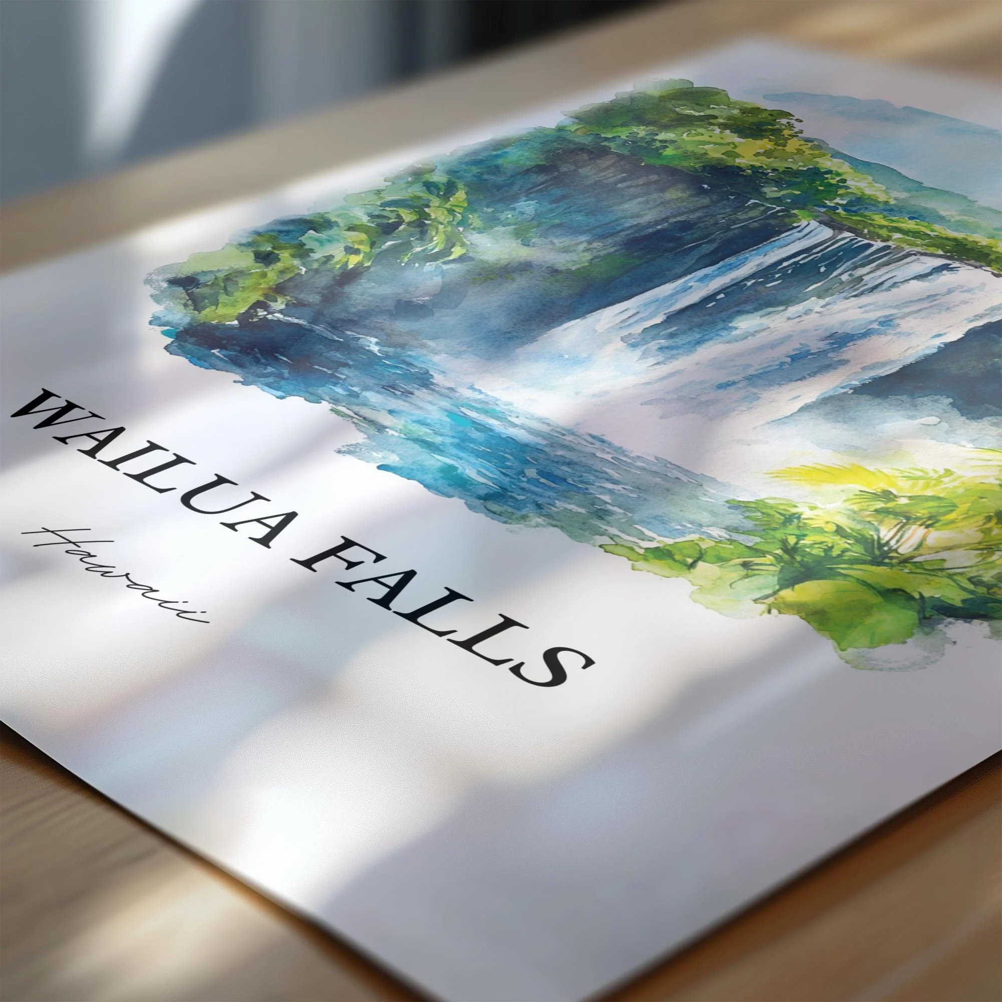 Wailua Falls, Hawaii – Kauai Watercolor Art Print - Image 2