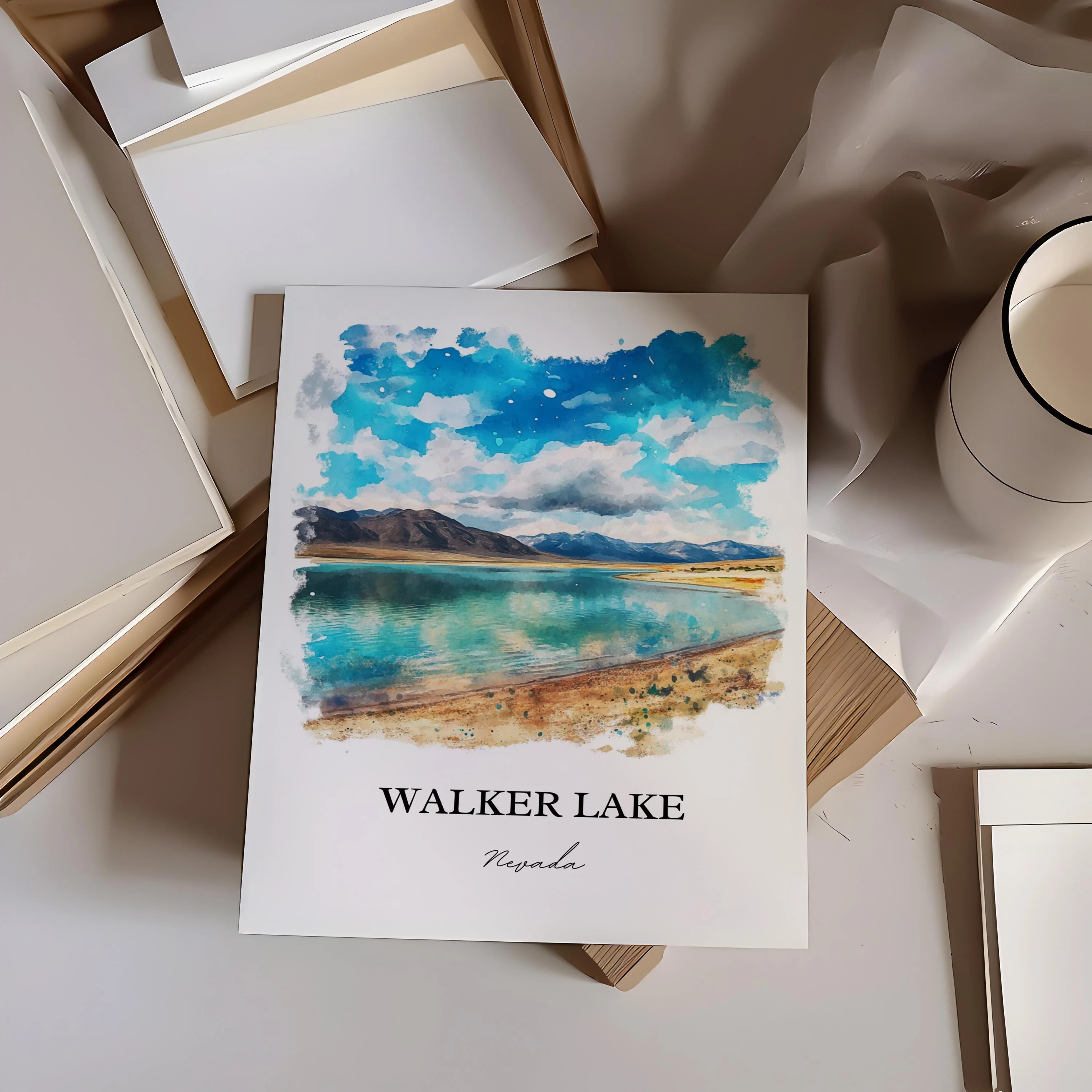 Walker Lake, NV, USA – Watercolor Art Print - Image 4