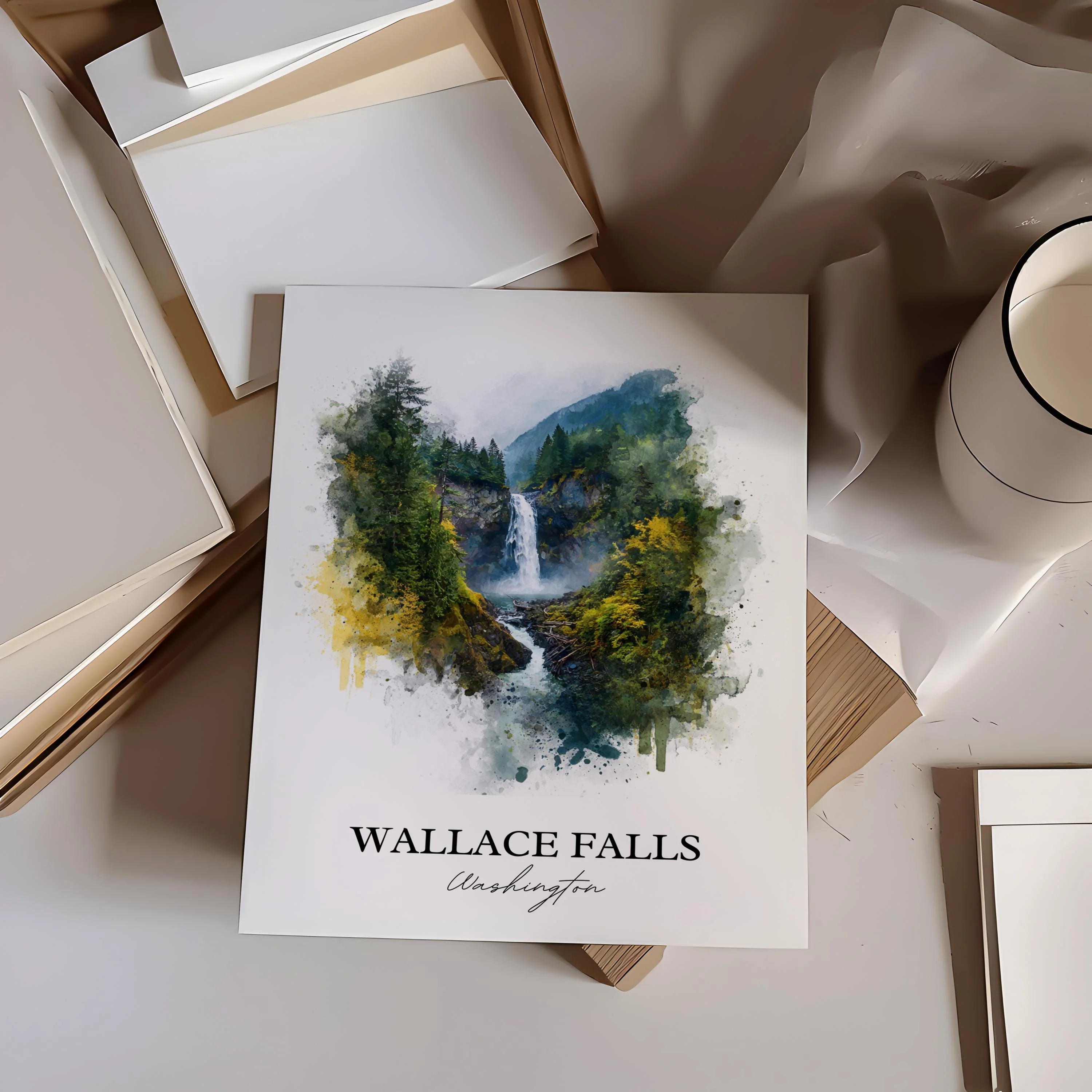 Wallace Falls, Washington, USA – Watercolor Art Print - Image 6