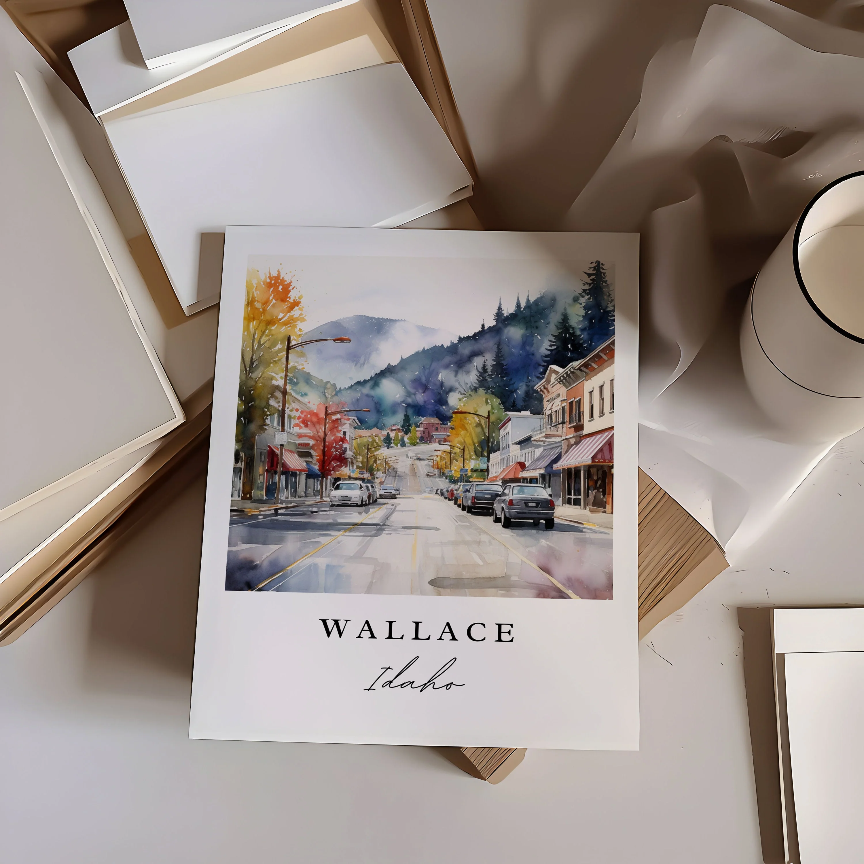 Wallace, Idaho, Idaho – Watercolor Art Print - Image 2